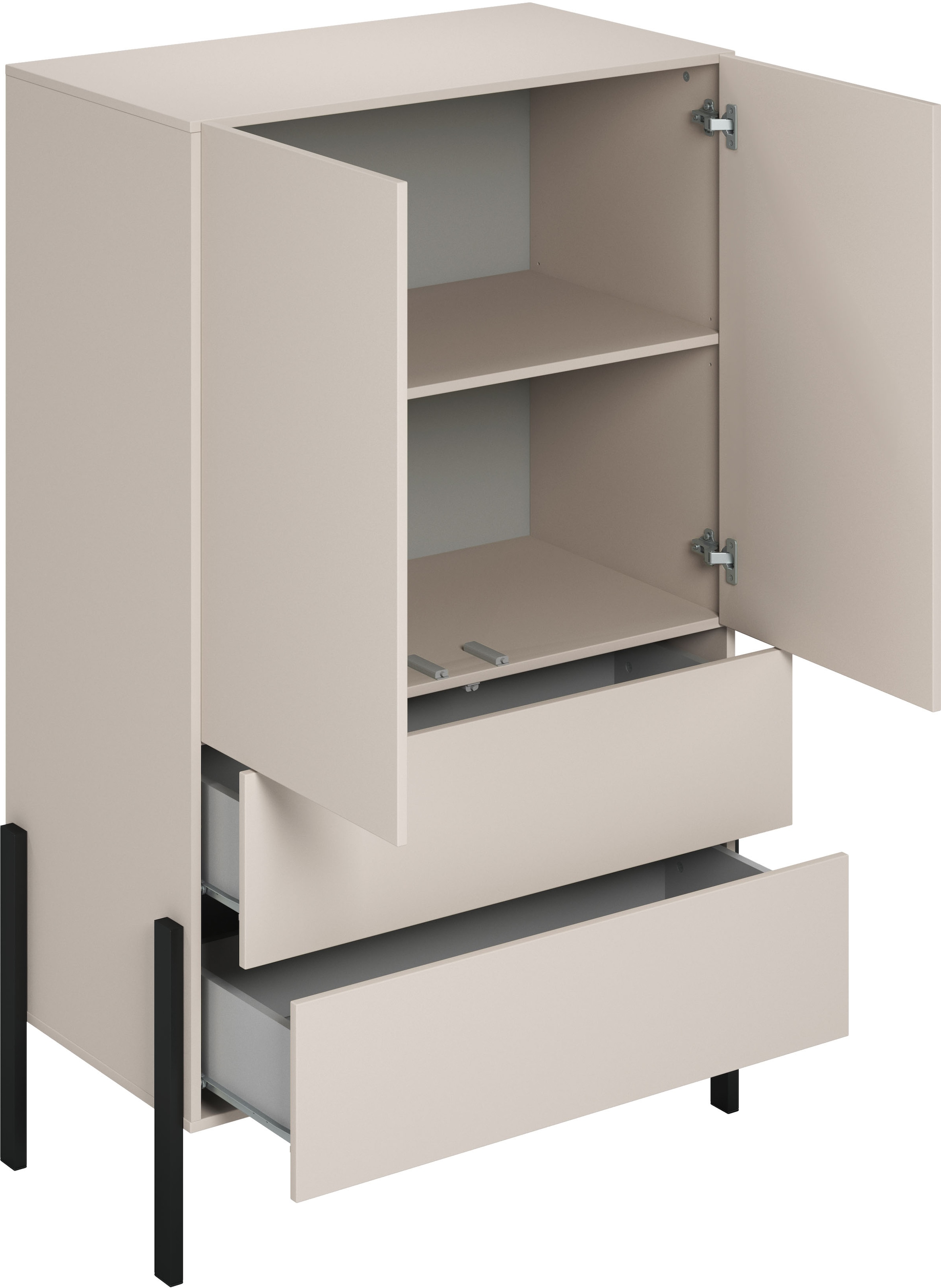 Home affaire Wäscheschrank »Jukon, moderner griffloser Kleiderschrank, Metallfüsse, Made in Europe«, (90x150x50, ideal für kleine Räume oder Nischen), Mehrzweckschrank,2 Schubladen, 2 Türen, FSC-zertifiziert