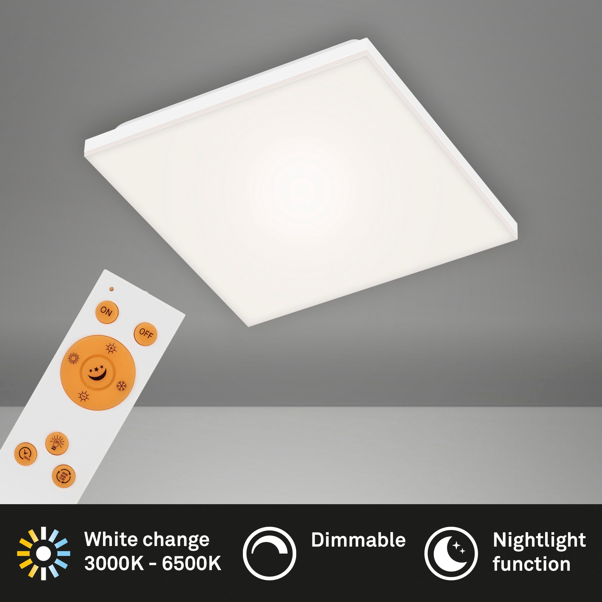 Briloner Leuchten LED Panel mit Fernbedienung, Gr. 29,5 x 29,5 cm, stufenlos dimmbar, LED fest integriert