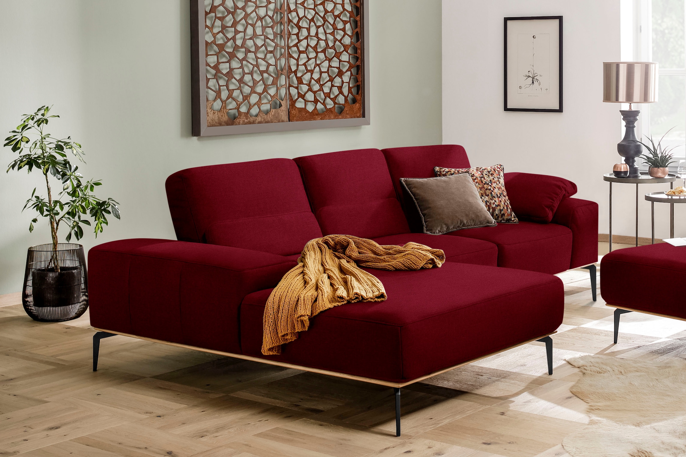 W.SCHILLIG Ecksofa »run, Designsofa mit tollem Sitzkomfort, bequem, L-Form«, mit Holzsockel, Füße in Schwarz pulverbeschichtet, Breite 279 cm