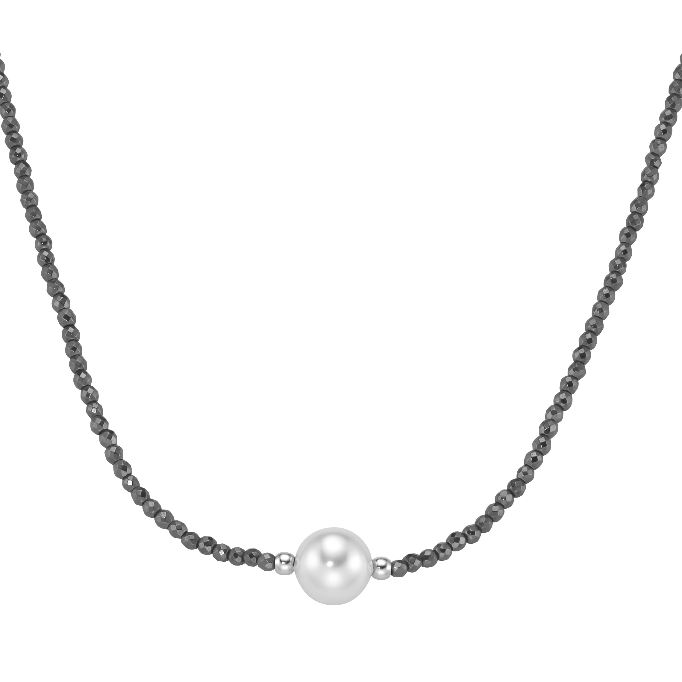 Smart Jewel Collier »Collier mit Edelstein-Kugeln + Muschelkern-Perle, Silber 925«