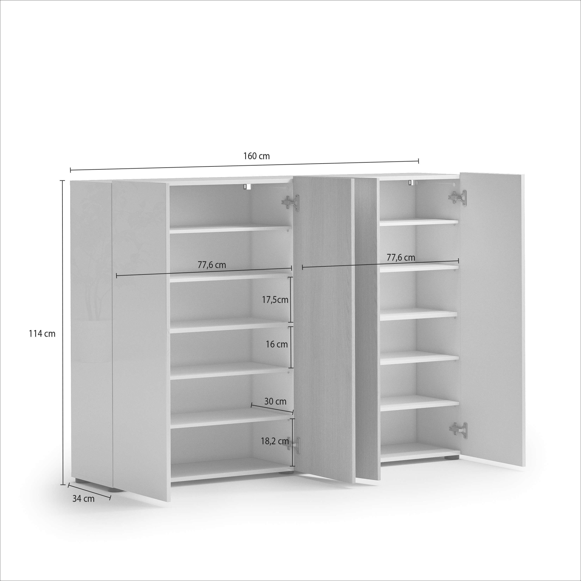 Home affaire Schuhschrank »LADY, Schuhkommode,Schuhmöbel,Schuhablage,Schuhregal« 10 Einlegeböden,12 Fächer,ca. 36 Paar Schuhe-Maße: B/T/H:160x34x115 cm