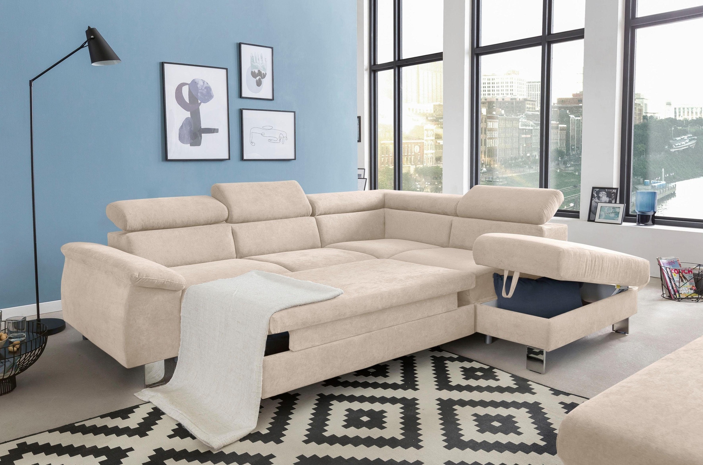 COTTA Polstergarnitur »Komaris L-Form«, (Set), Set bestehend aus: Ecksofa mit Kopfteilverstellung & Hocker