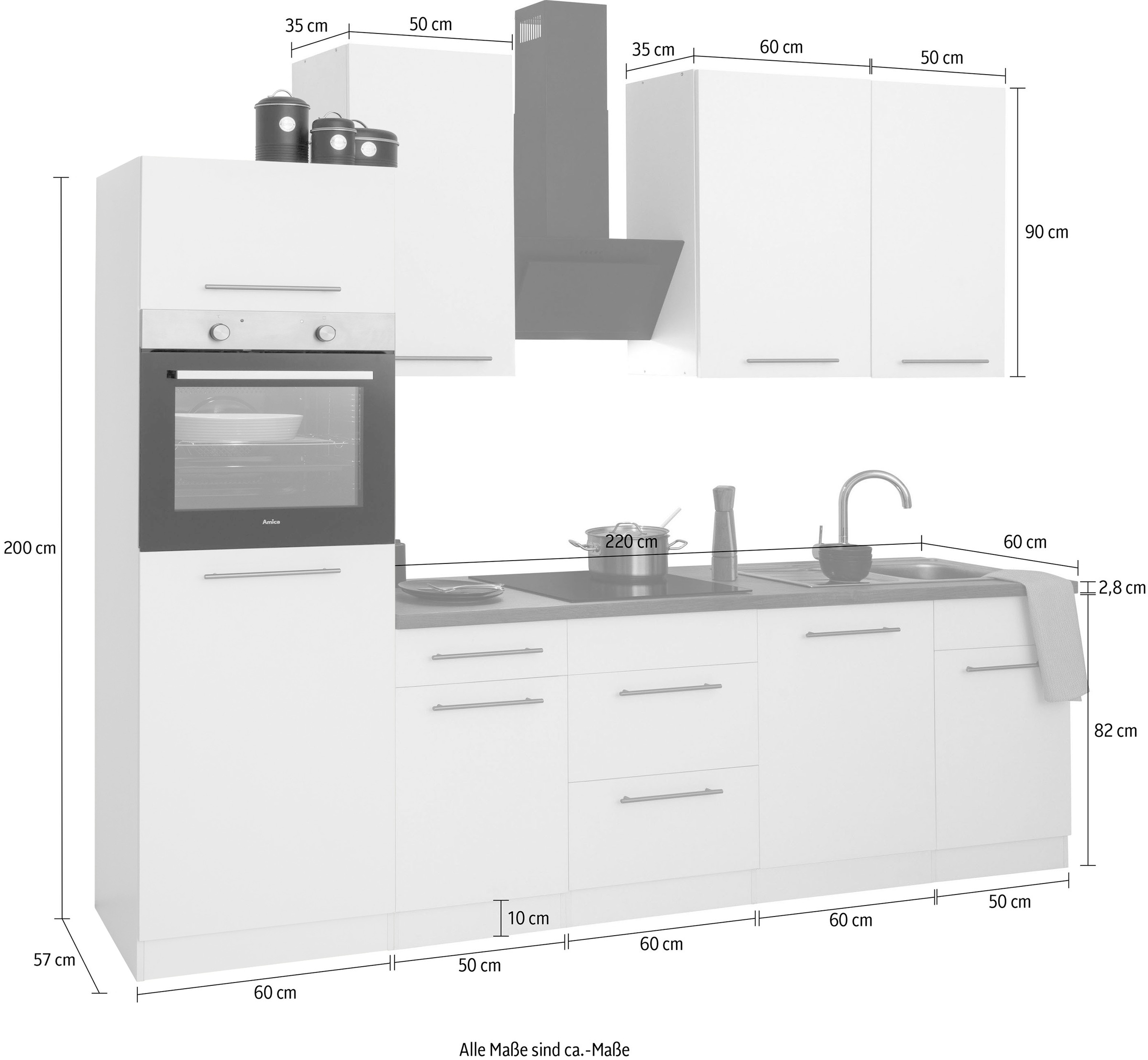 wiho Küchen Küchenzeile »Unna« mit E-Geräten, Breite 280 cm