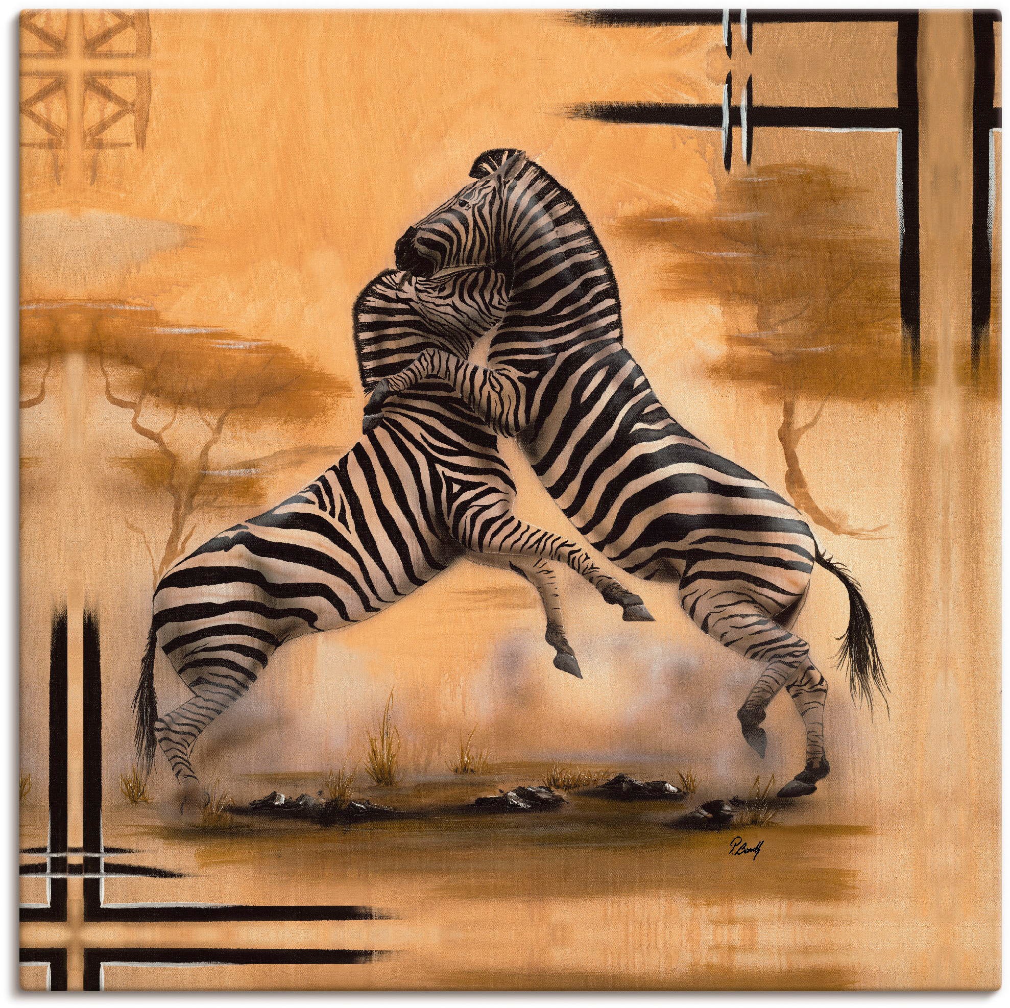 Artland Wandbild »Zebra-Kampf«, Wildtiere, (1 St.), in vielen Größen & Produktarten - Alubild / Outdoorbild für den Außenbereich, Leinwandbild, Poster, Wandaufkleber / Wandtattoo auch für Badezimmer geeignet
