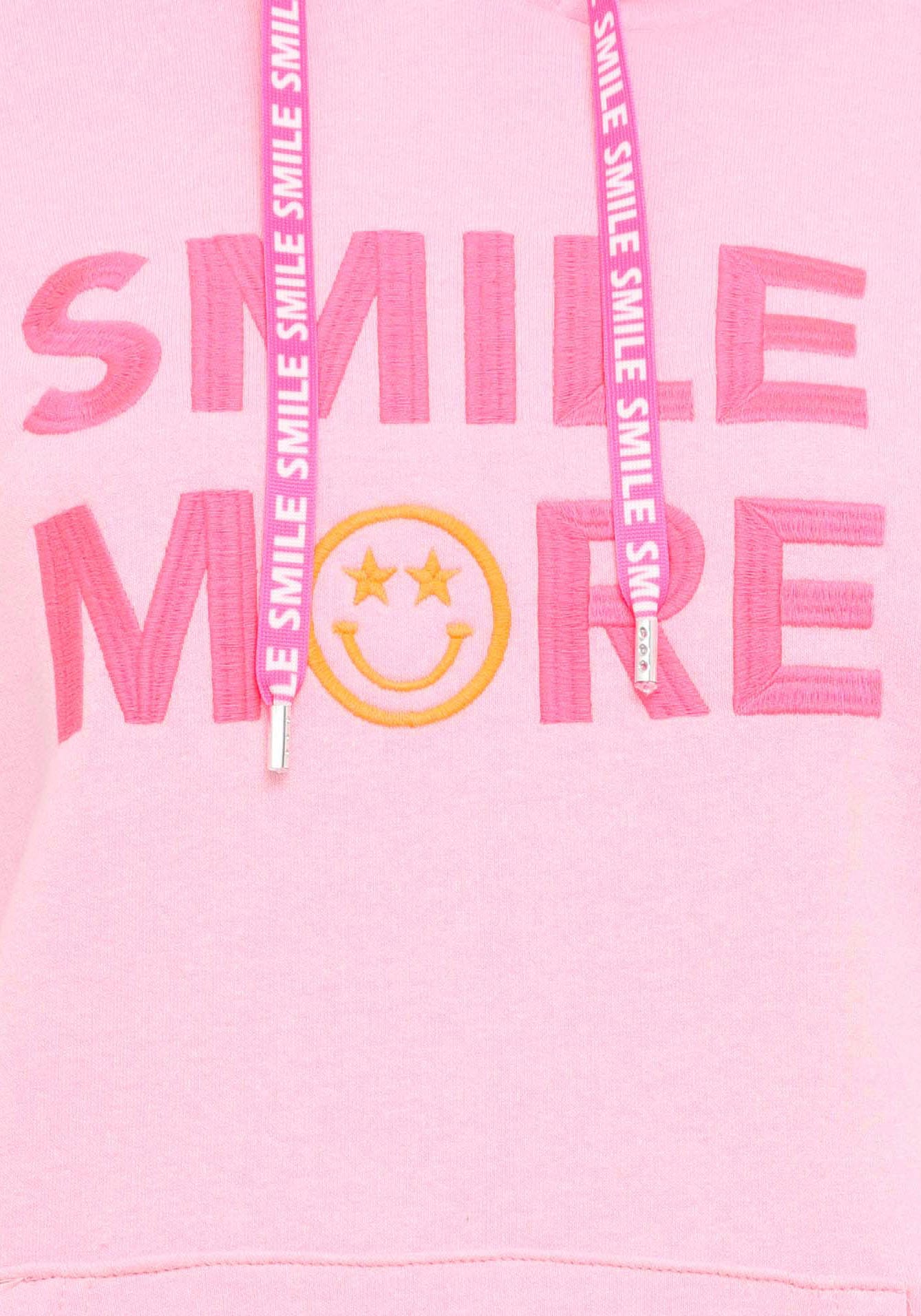 Zwillingsherz Hoodie »"Smile More"«, Neonbündchen, Kapuze, Langarm, Bänder mit Schrifzug, Kängurutasche