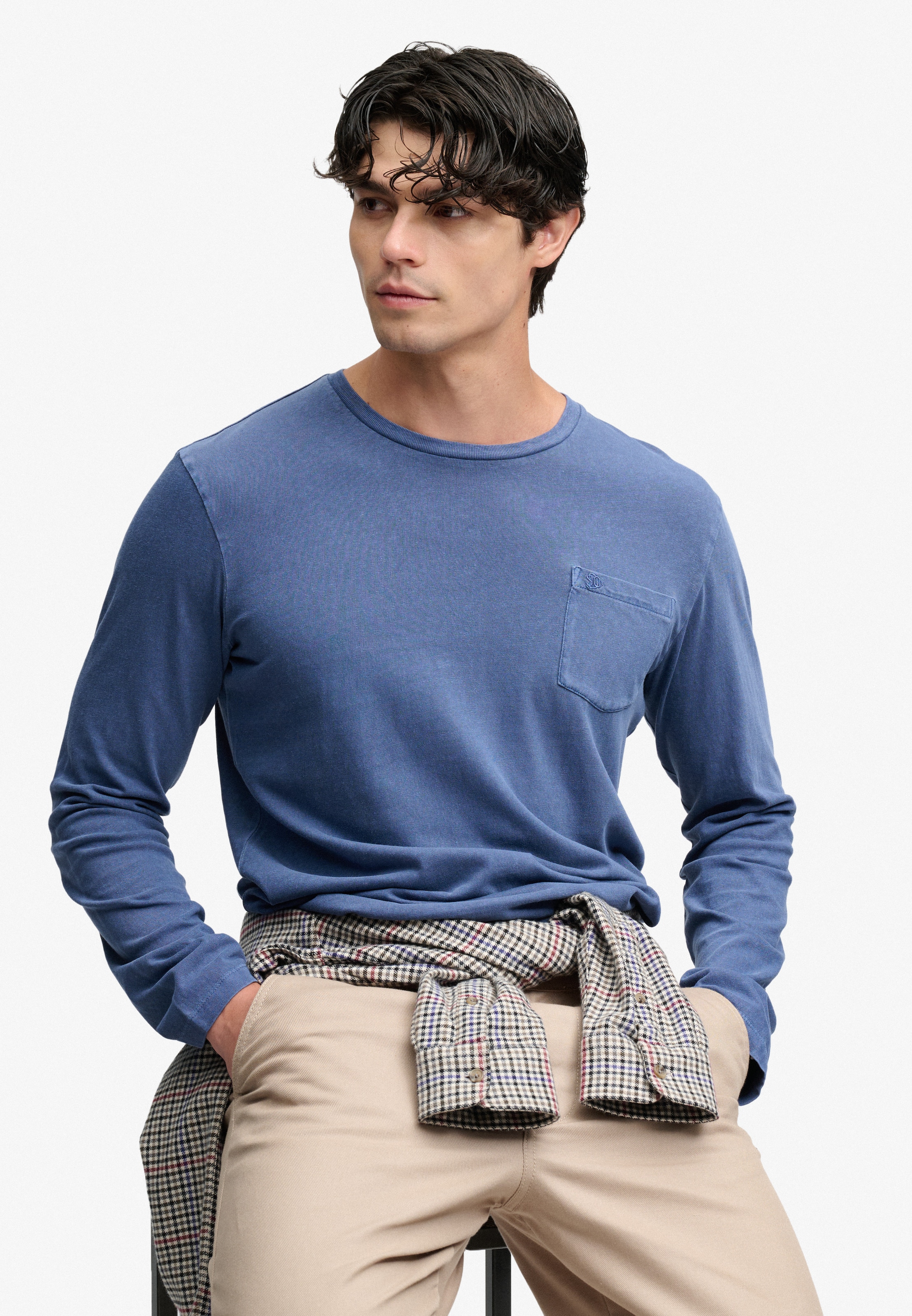 Superdry Langarmshirt »COTTON LINEN L/S POCKET TOP« aus Baumwolle und Leinen, Relaxed Fit, mit Rundhalsausschnitt