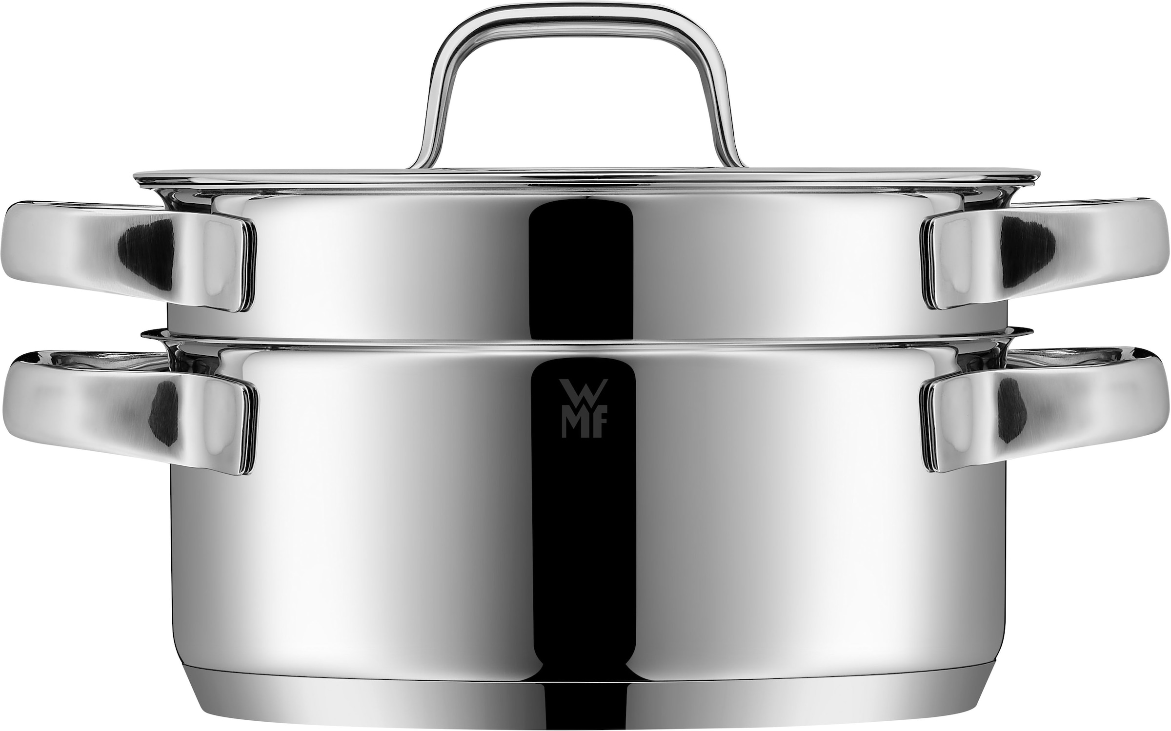 WMF Kochtopf »Compact Cuisine«, Cromargan® Edelstahl Rostfrei 18/10, (2 tlg.), wärmeduzierende Hohlgriffe, Innenskalierung, Schüttrand
