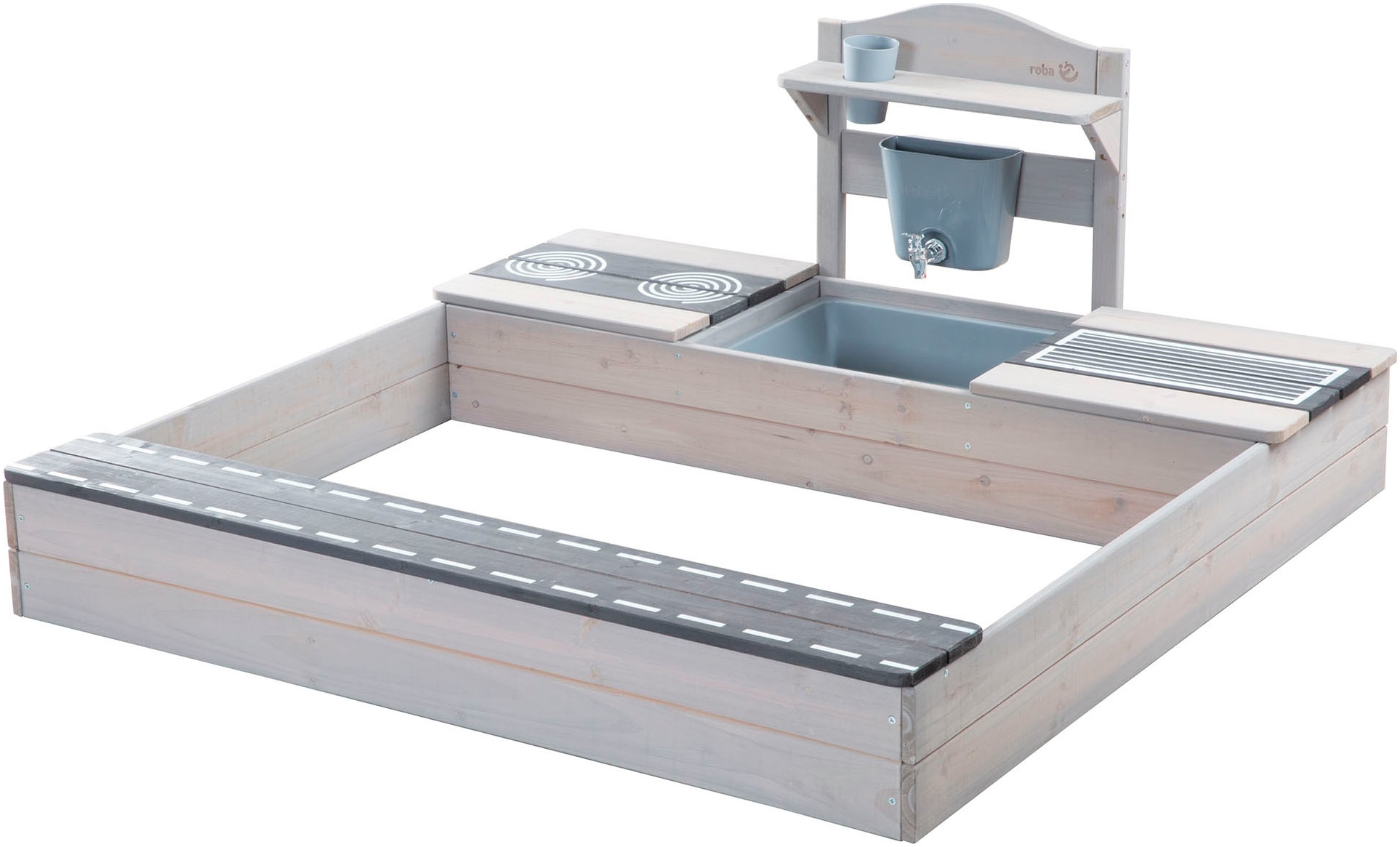 roba® Sandkasten »117 x 118 x 54 cm, mit Matschküche, grau«, FSC® - schützt Wald