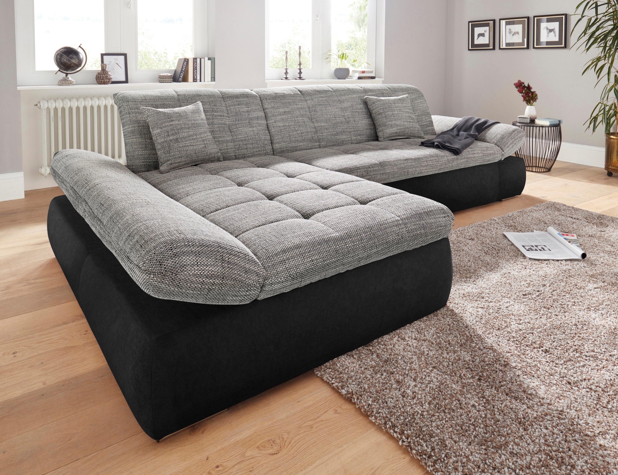 DOMO collection Ecksofa »PB Moric wahlweise mit Bettfunktion + Armteilverstellung, L-Form«, im XXL-Format, B/T/H:300/172/80 cm, feine Steppung