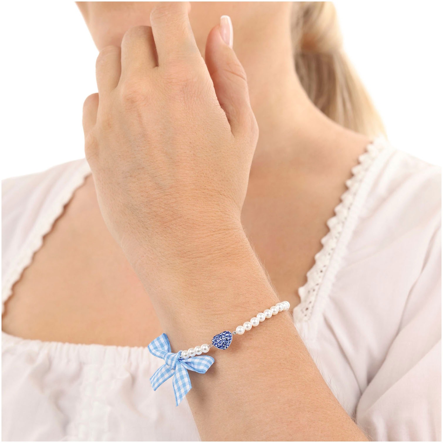 Amor Armband »Herz/Schleife, Trachtenschmuck, Volksfest, 2039239, 2039241«, mit Kristallglas - mit Muschelkernperle