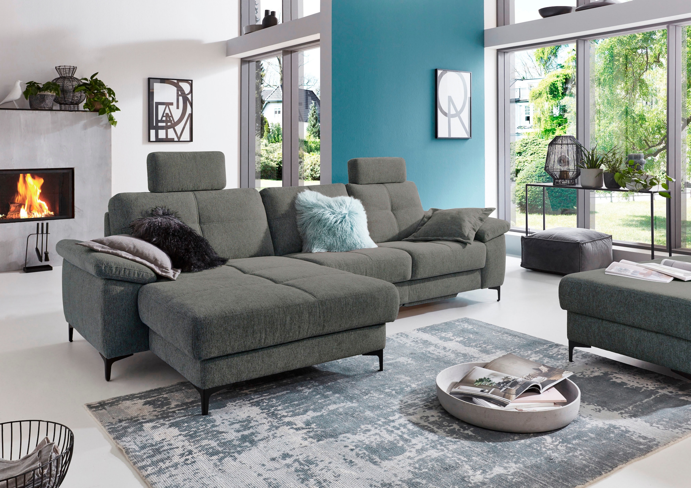 3C Carina Ecksofa »Burnaby bequem und modern, L-Form«, 2 Kopfstützen, optional mit Schlaf- und motorischer Relaxfunktion