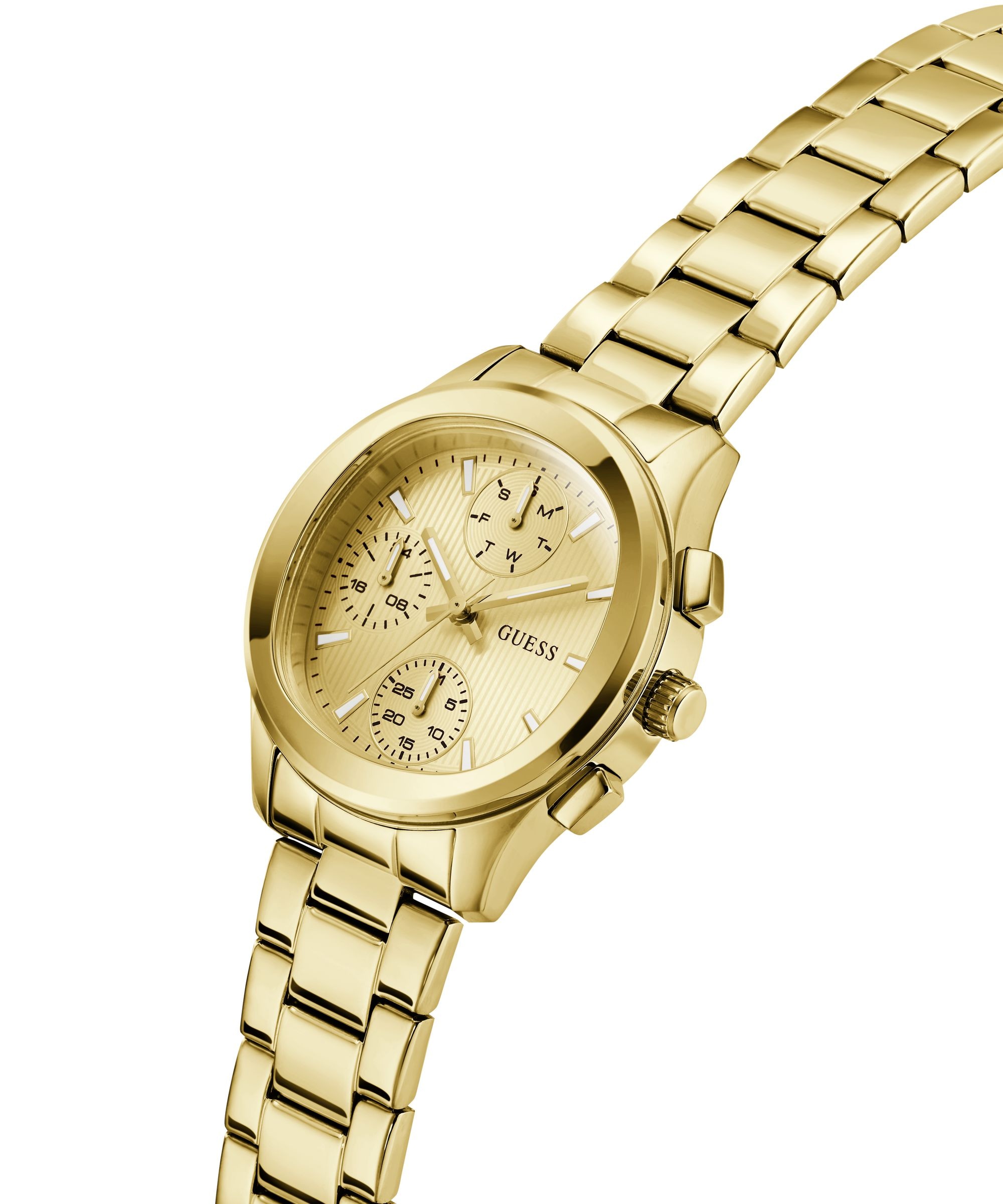 Guess Multifunktionsuhr »BIRDIE« Quarzuhr, Armbanduhr, Damenuhr, Edelstahlarmband, analog, Wochentag