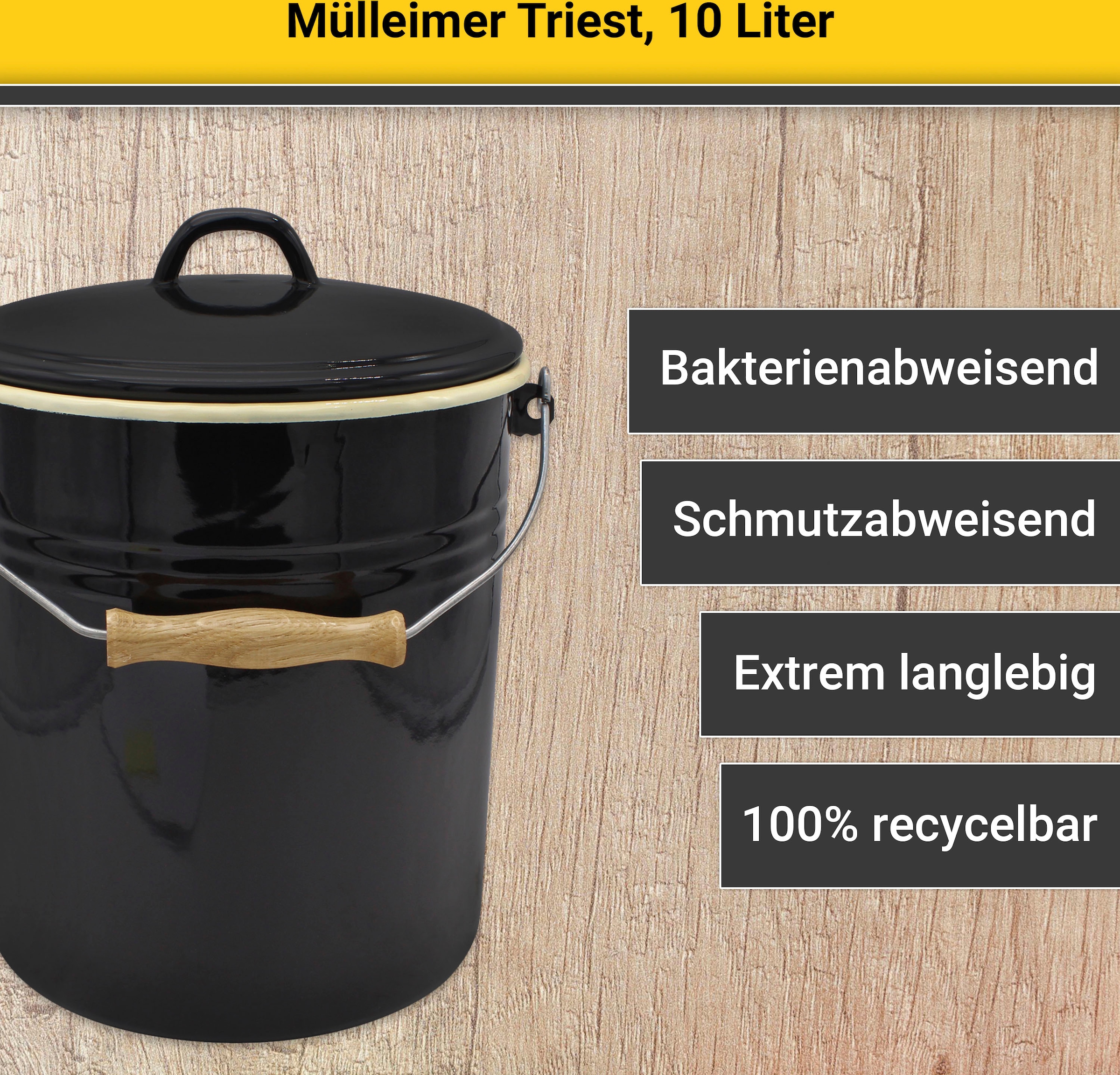 Krüger Mülleimer »Triest«, Stahlemaille, 10 Liter, Made in Europe