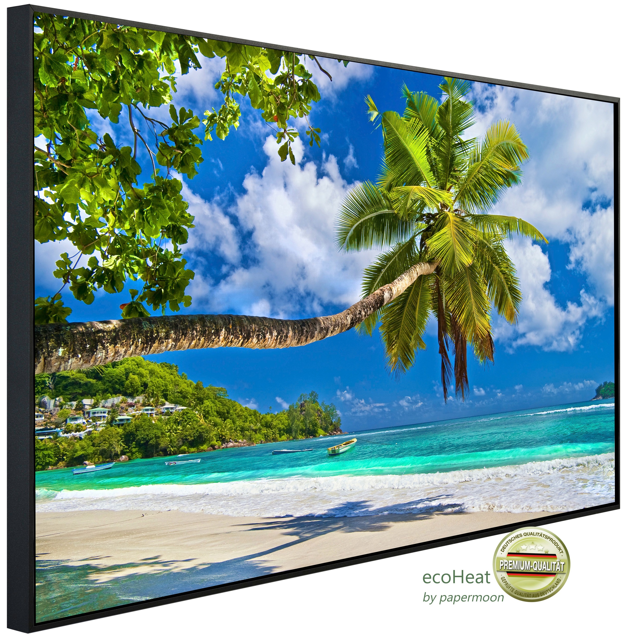 Papermoon Infrarotheizung »EcoHeat - Palmen Strand«, Aluminium, 900 W, 60x120 cm, mit Rahmen, energiesparendes Heizen für angenehme, gesunde und gleichmäßige Wärme