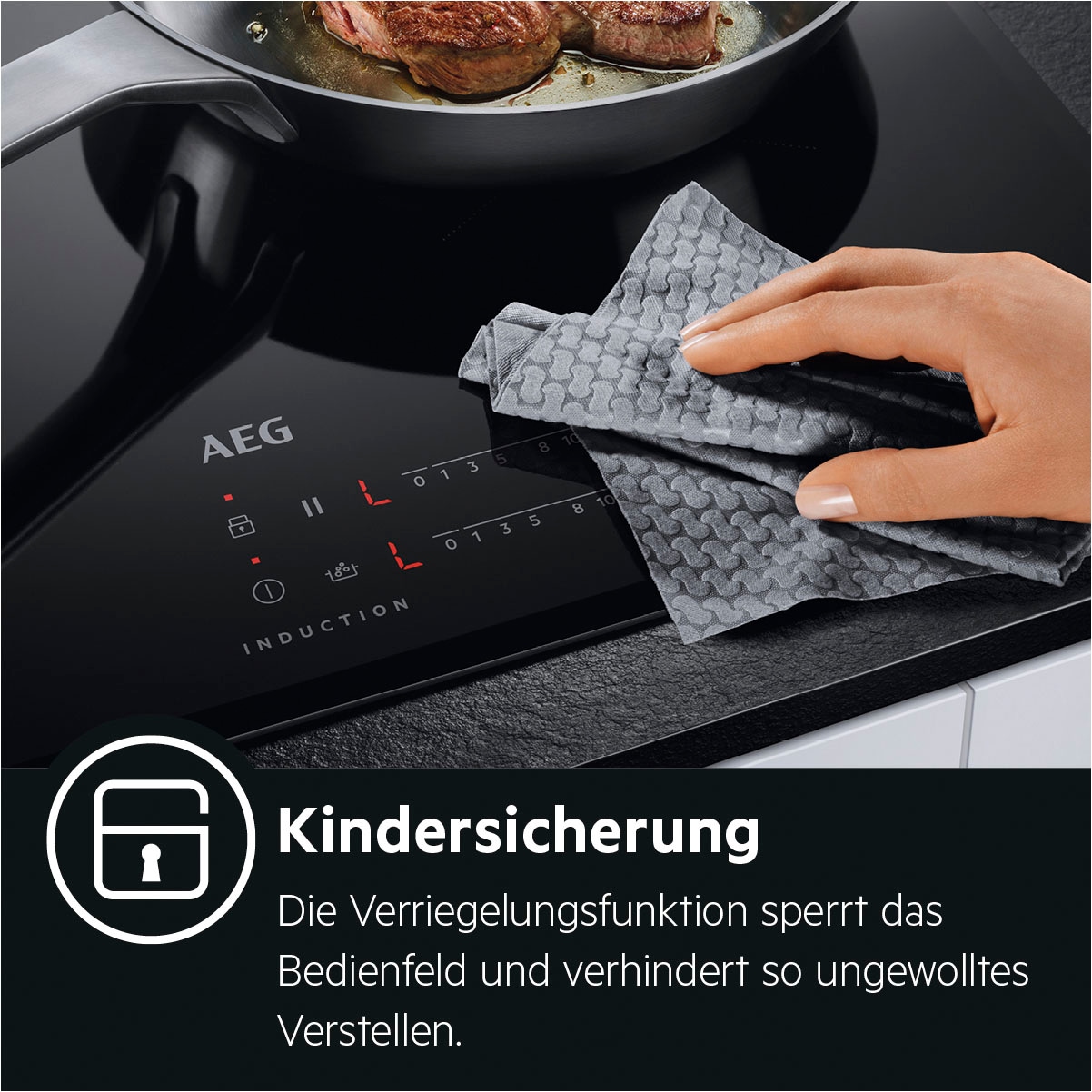 AEG Elektro-Kochfeld »HKA8578RAD %RESET%949598125%RESET%«, Hob²Hood-Funktion, Made in Germany, Öko- und CountUp-Timer, 80 cm