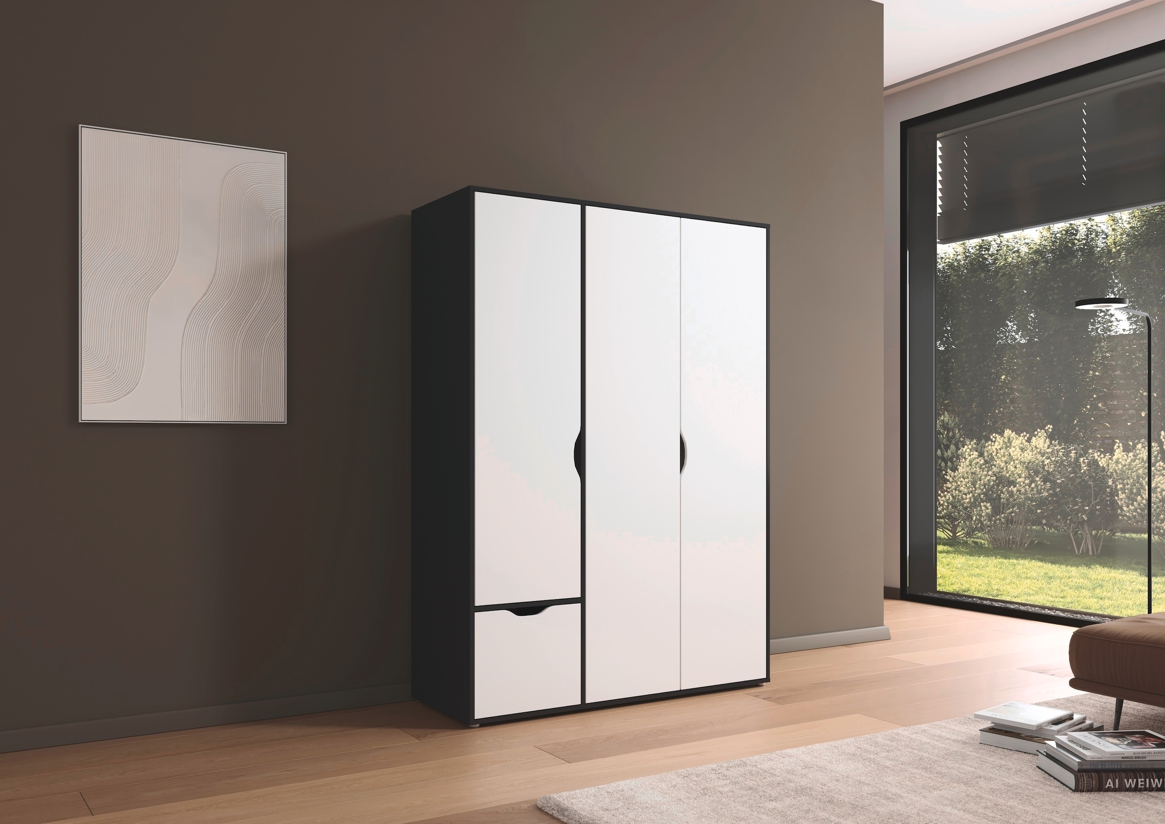 rauch Drehtürenschrank »Kleiderschrank Schrank Garderobe Wäscheschrank NARAI mit Schubladen« in 3 verschiedenen Ausstattungen BASIC/CLASSIC/PREMIUM,  Griffausfräsungen für eine grifflose Optik TOPSELLER MADE IN GERMANY