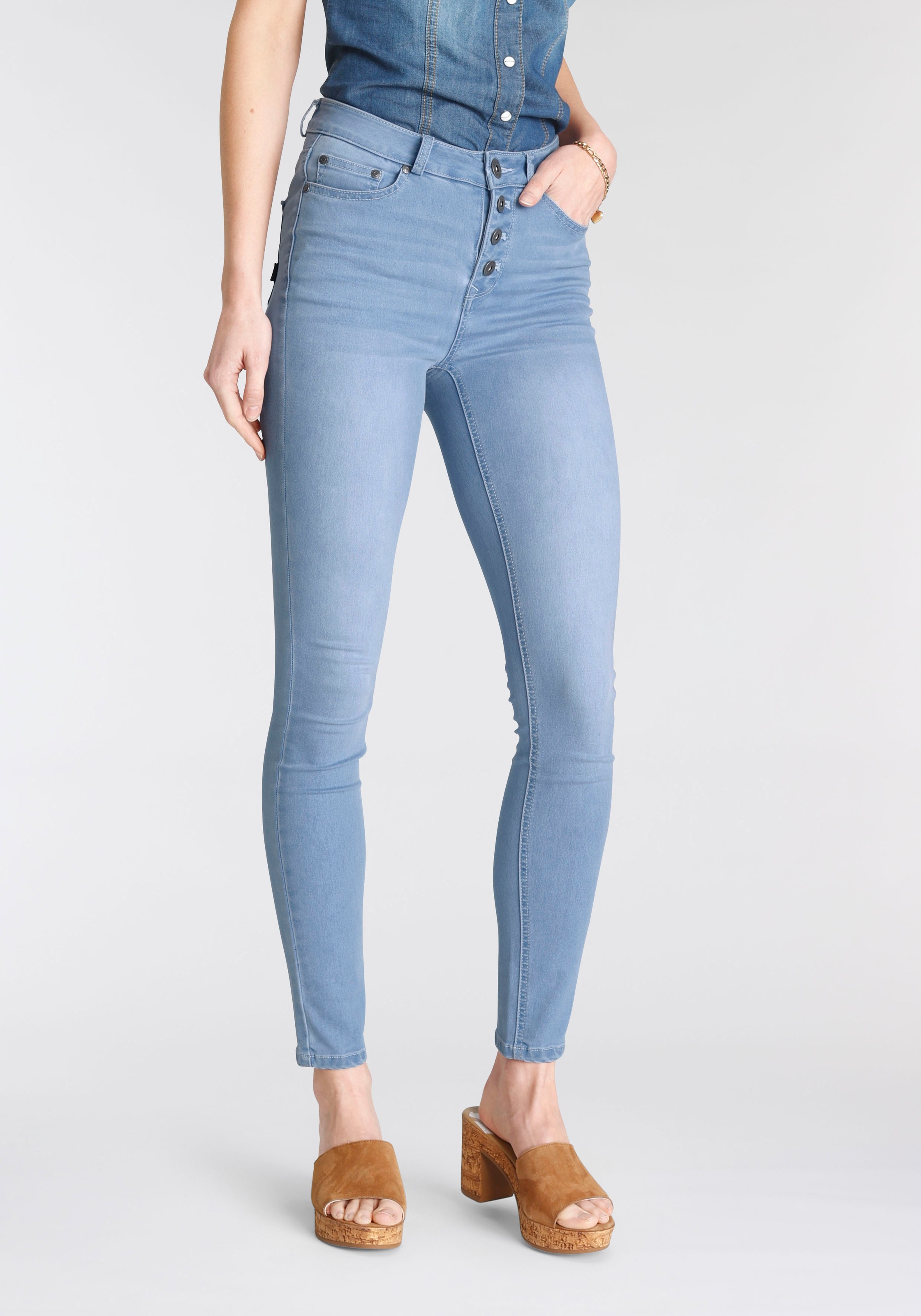 Arizona Skinny-fit-Jeans »Ultra Stretch«, durchgehender OTTO High im Shop Online mit Waist Knopfleiste