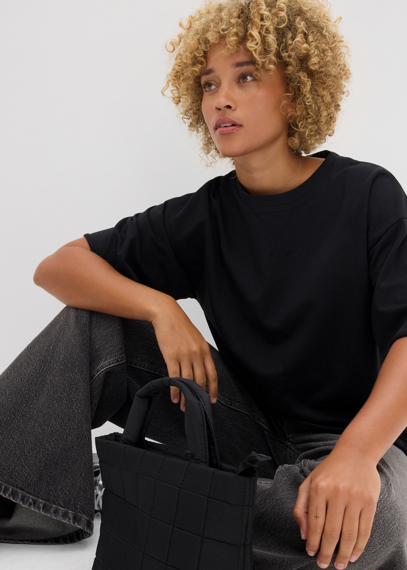 bonprix Longsweatshirt , lässige Passform, Halbarm-Design, aus reiner Baumwolle
