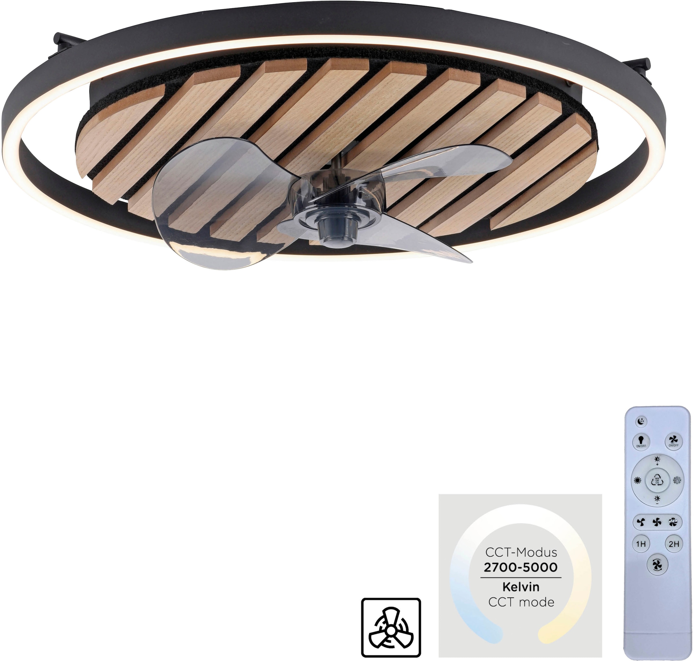 Leonique Deckenleuchte »Brialeen - Akustikpaneele«, 1 flammig, Leuchtmittel LED-Board | LED fest integriert, Deckenventilator, Deckenlampe, Ventilator, Akustik, Holz, Paneele
