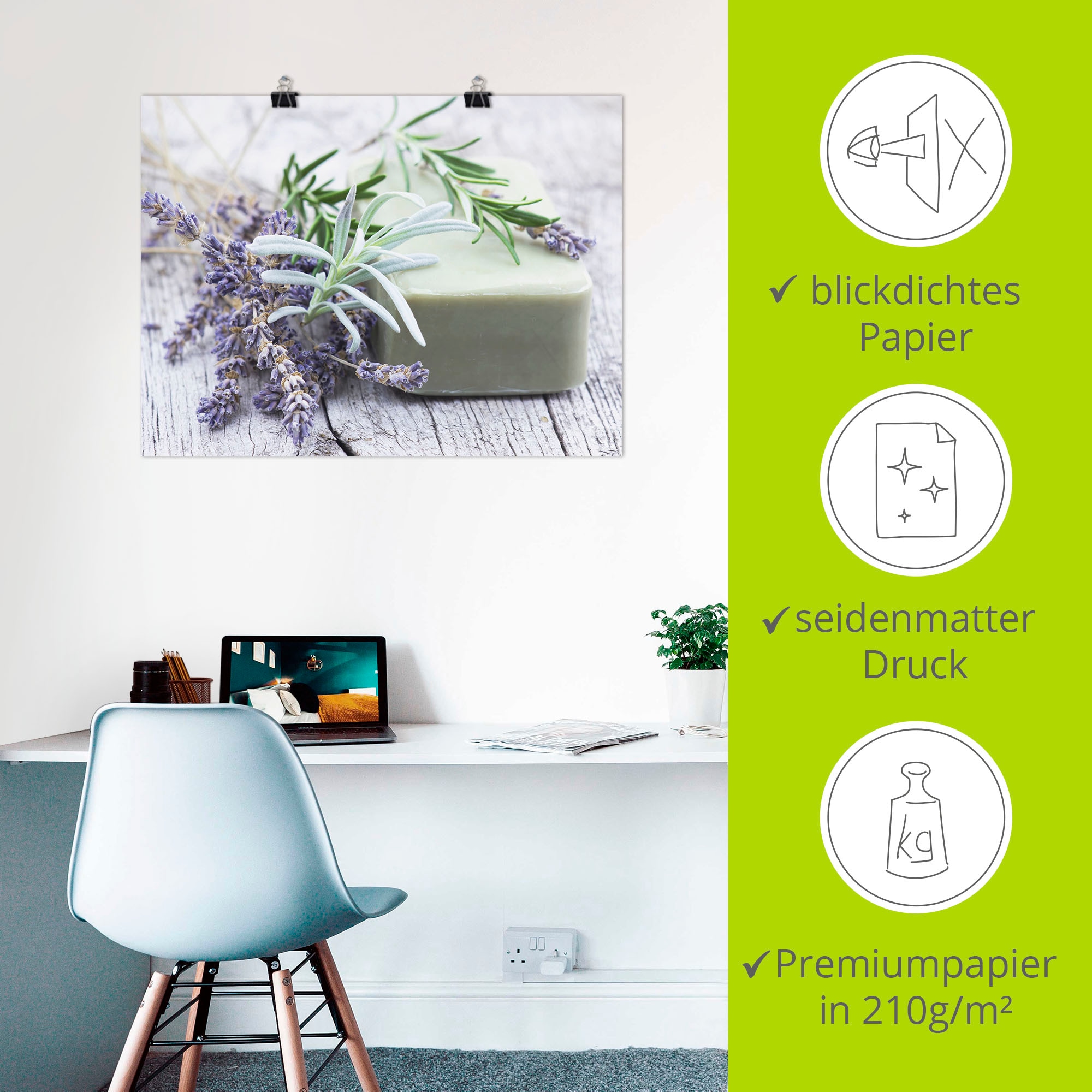 Artland Wandbild »Stück natürlicher Seife mit Kräutern«, Spa, (1 St.), als Leinwandbild, Poster, Wandaufkleber in verschied. Größen