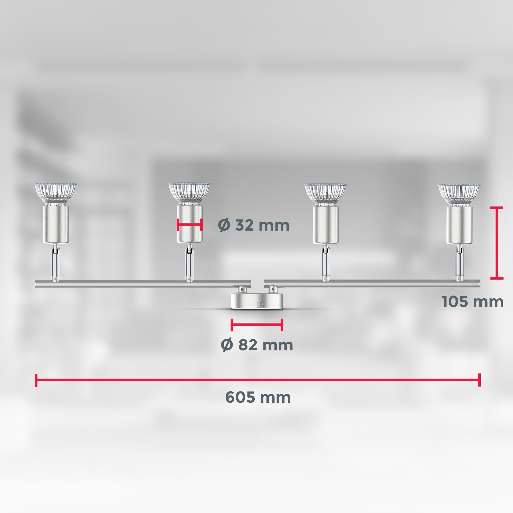 B.K.Licht Deckenleuchte, 4 flammig, Leuchtmittel GU10 | LED wechselbar, 4-flammig, LED Deckenlampe, dreh- schwenkbar, neutralweiß, matt-nickel