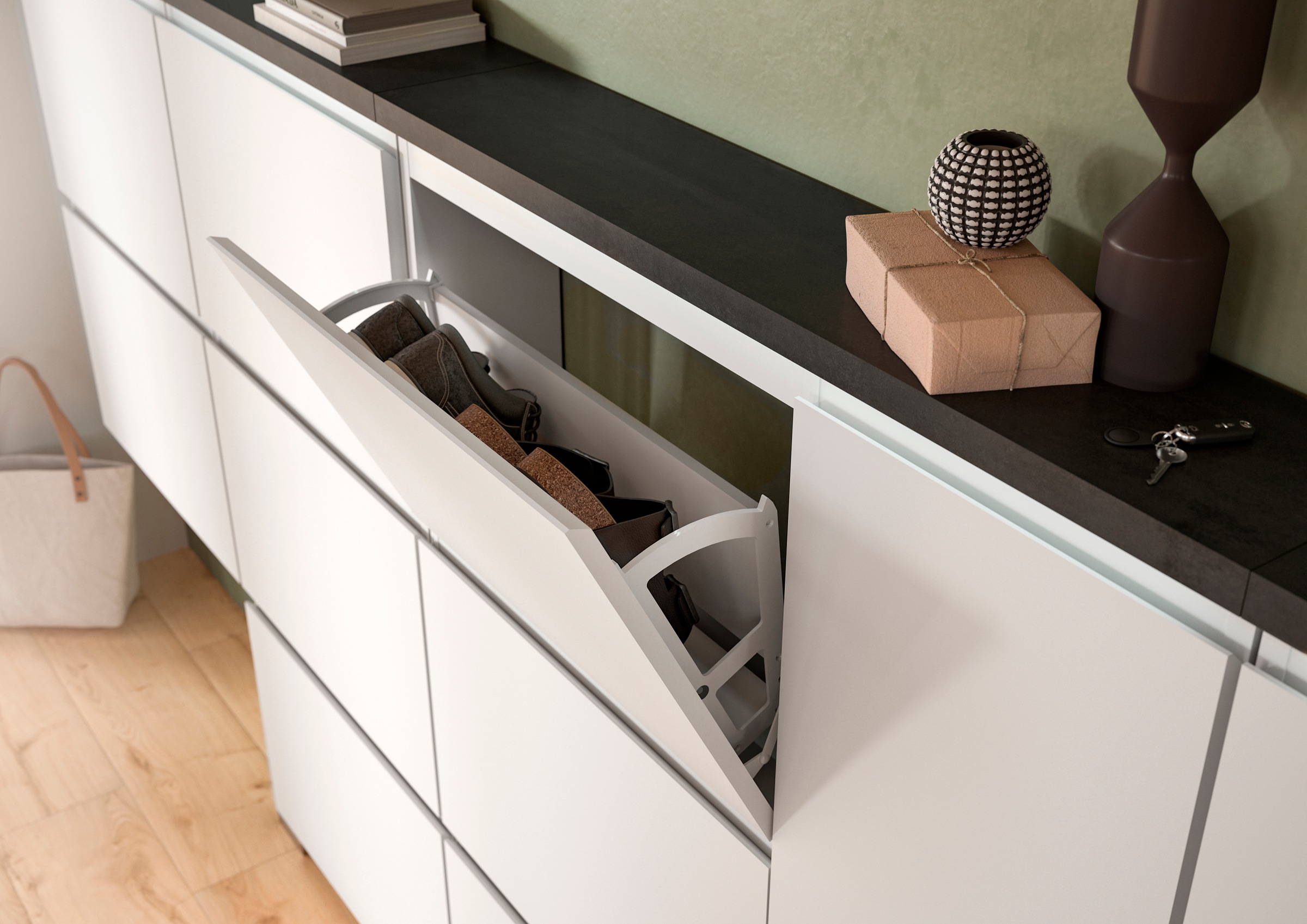 INOSIGN Schuhschrank »Skoskap, Tiefe 27cm, 2 Klappen, 1 Schubkasten, Platz für 8 Schuhpaare«, Schuhkipper, Schuhkommode, Schuhregal, Kommode, Anrichte