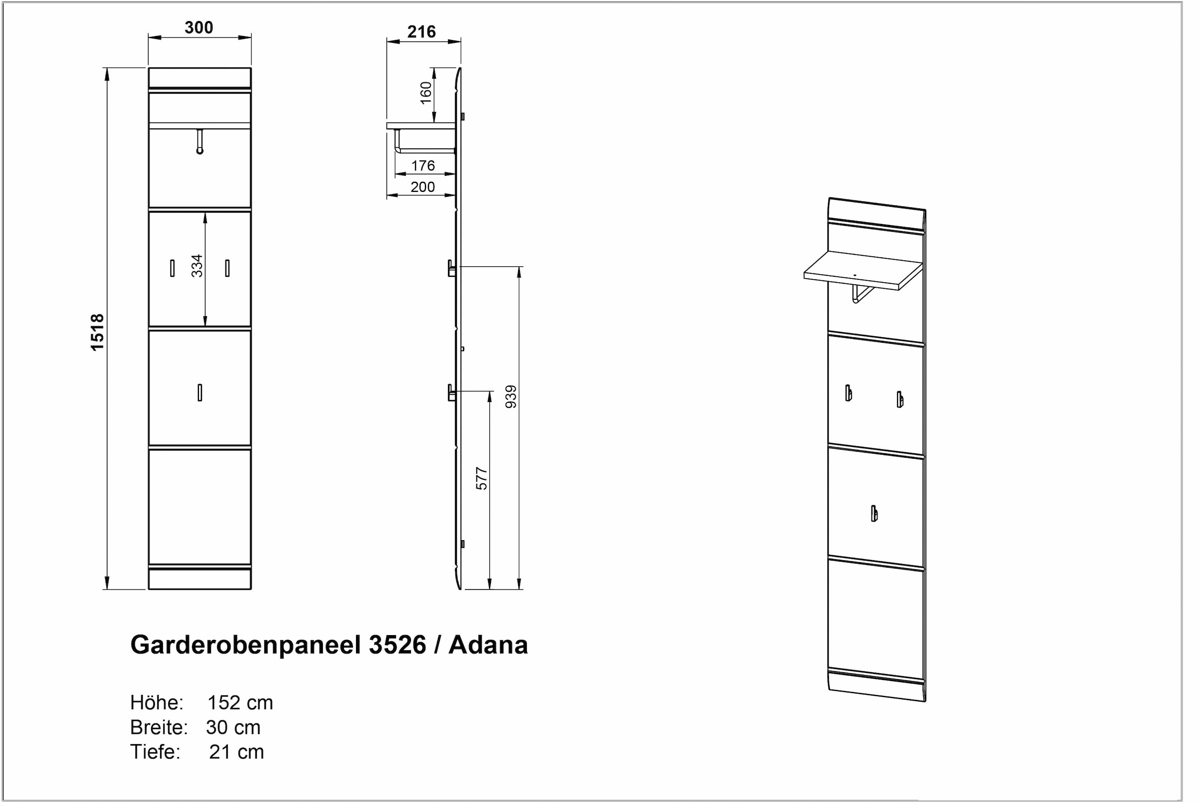 GERMANIA Garderobenpaneel »GW-Adana Garderobenpaneel«, mit Rillenfräsung