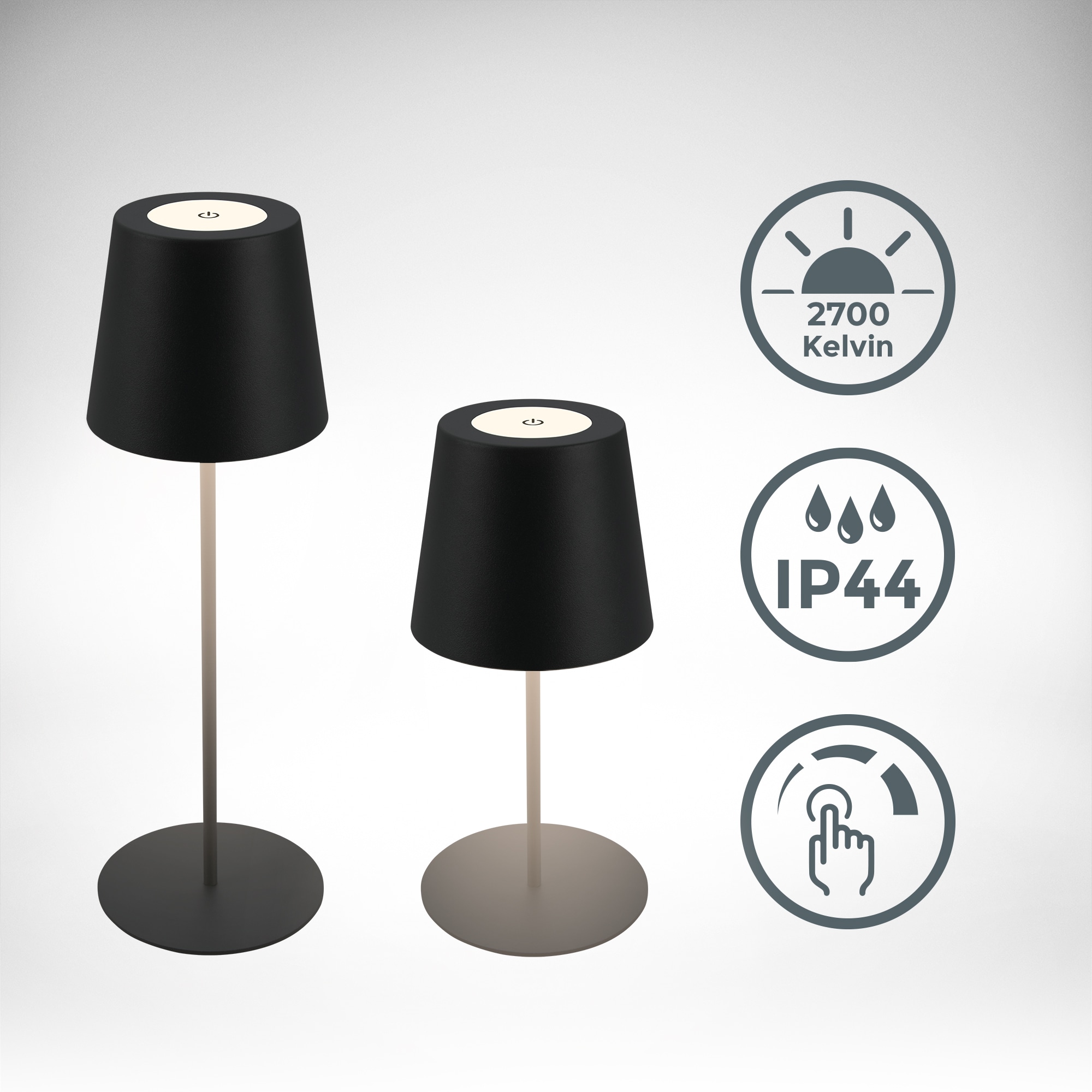 B.K.Licht Außen-Tischleuchte »BK_TL1595 Akku LED Tischlampe, 3-Stufen Touchdimmer, mit USB« LED-Modul 1 Stk. Extra-Warmweiß 2.700 K, 200 Lm, 2,5W, IP44, 12h Leuchtdauer, 36 x 10,5 cm, Schwarz