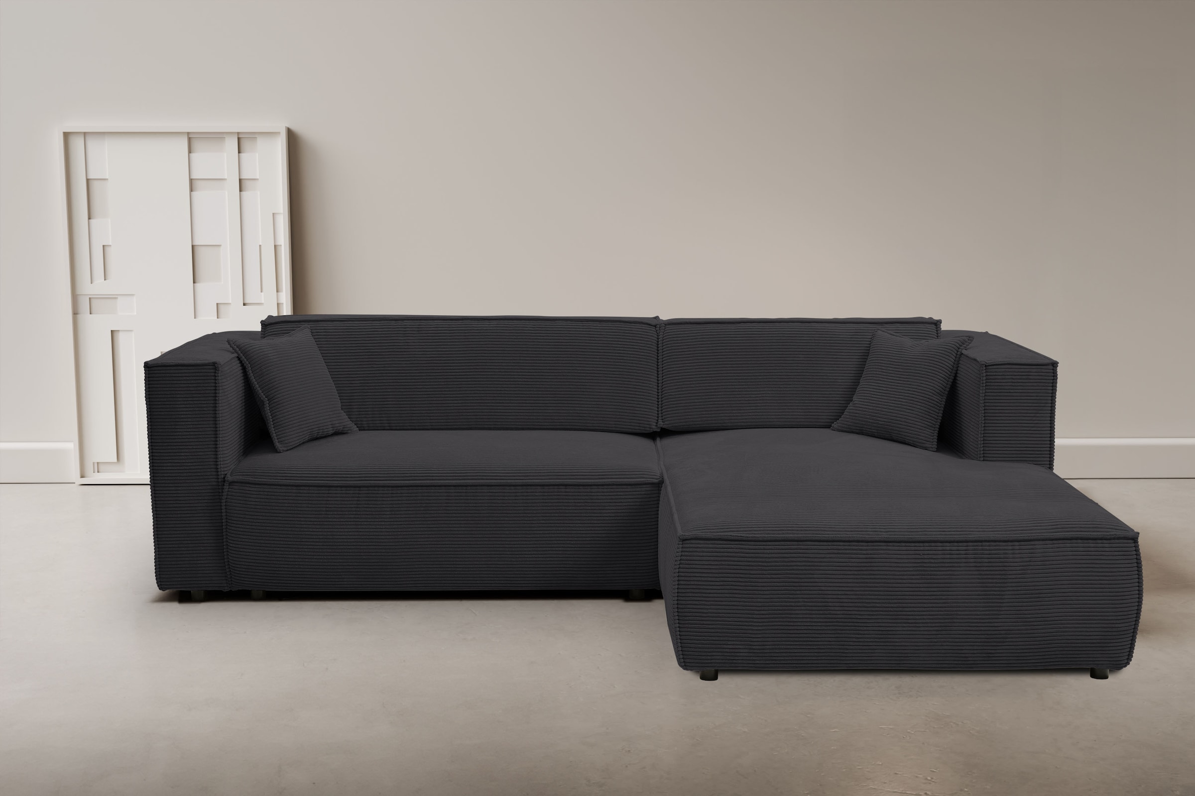 WERK2 Ecksofa »Atlanta-New 295 cm breit mit Bett & Bettkasten, Cord, zeitlos« Cord, L-Form, XXL, Schlaffunktion, Bettkasten