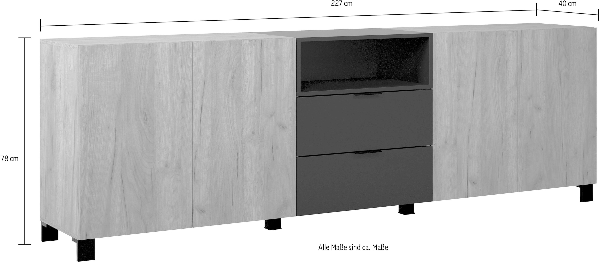 INOSIGN Sideboard »Kriens«, Anrichte mit 7 Fächern und 2 Schubladen, B/H 227/ 78 cm