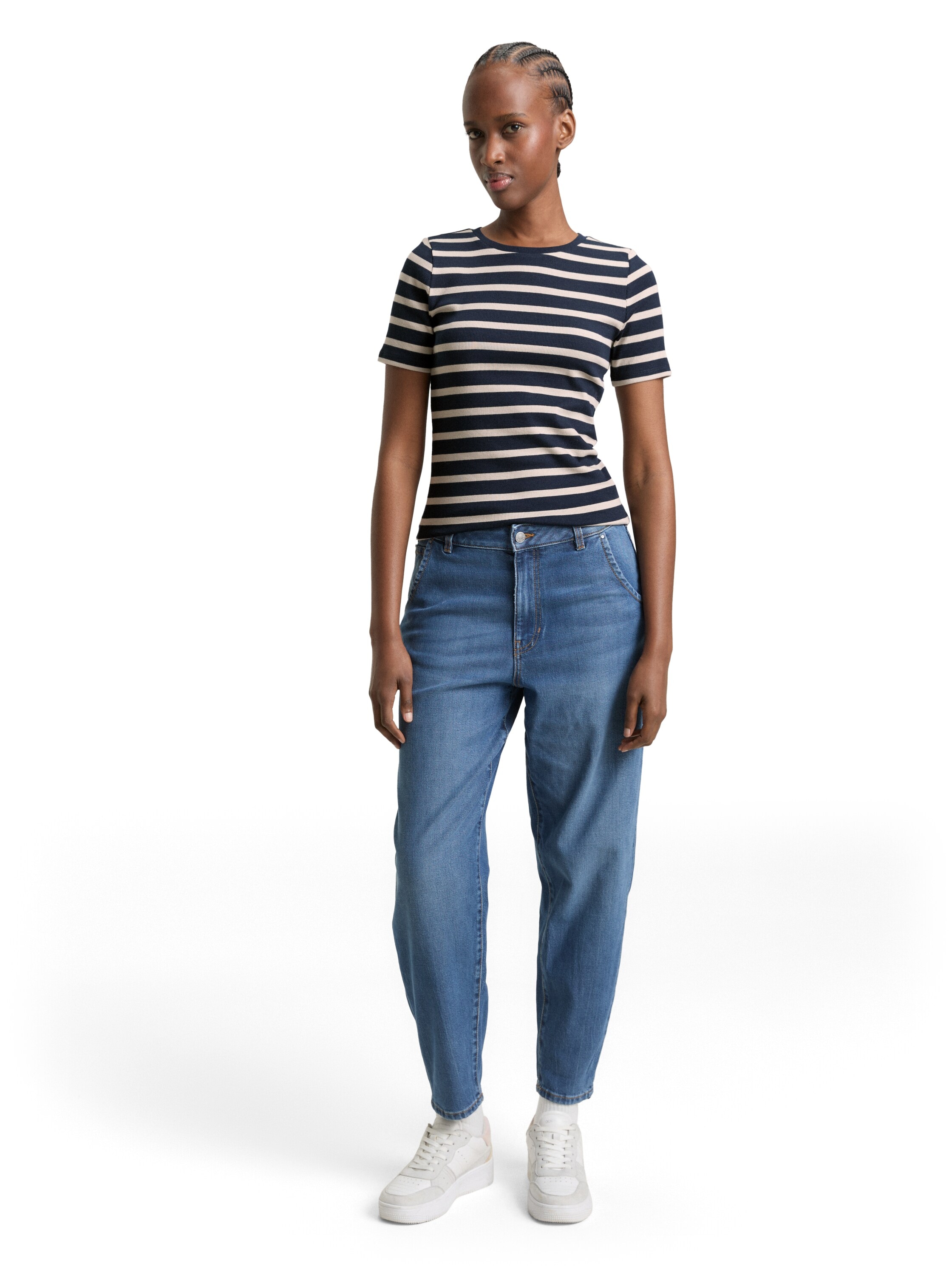 TOM TAILOR Denim Rundhalsshirt gestreift, Fein-Ripp-Optik