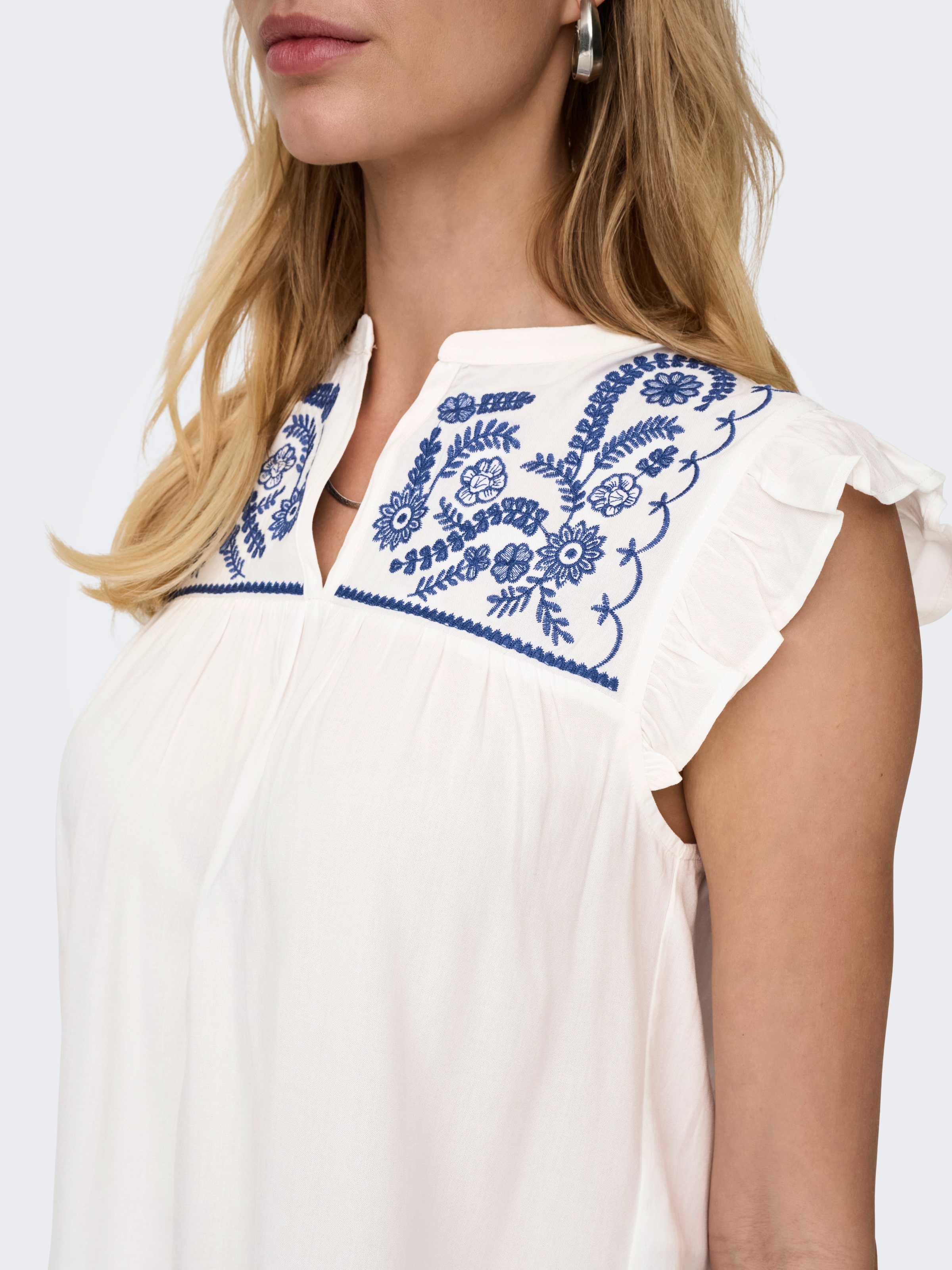 ONLY Rüschentop »ONLVESTINE S/S TOP WVN NOOS« Viskose, loose fit, Rundhals
