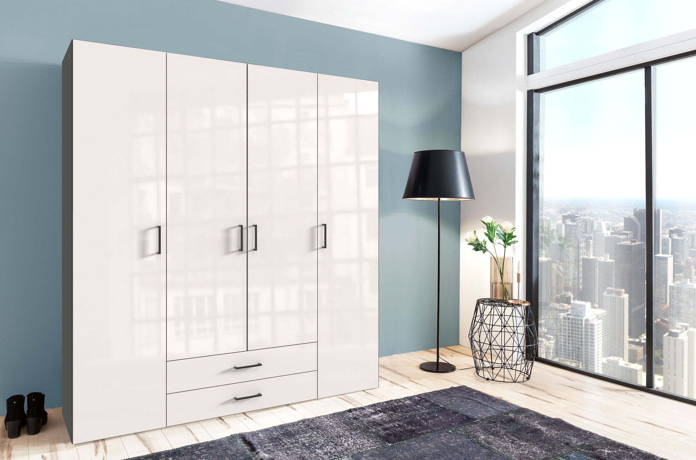 Wimex Drehtürenschrank »Mugano, 135 oder 180cm breit, 208 oder 236cm hoch, Made in Germany«, (mit langen oder kurzen Griffen aus Metall), wahlweise mit oder ohne Spiegel, mit Schubladen