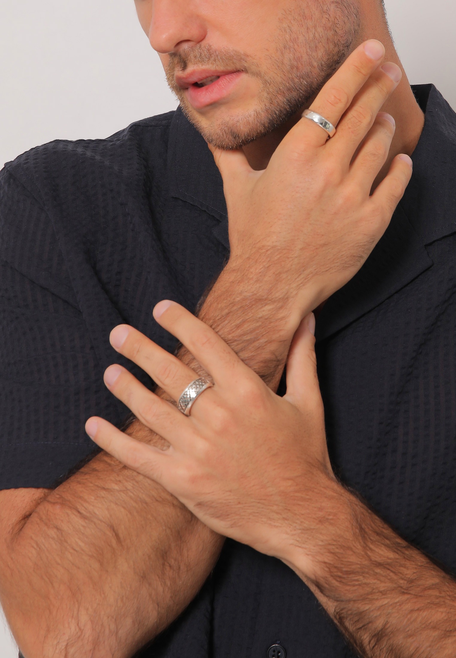 Kuzzoi Ring-Set »Ring Herren Bandring Basic 2er Set 925 Silber«