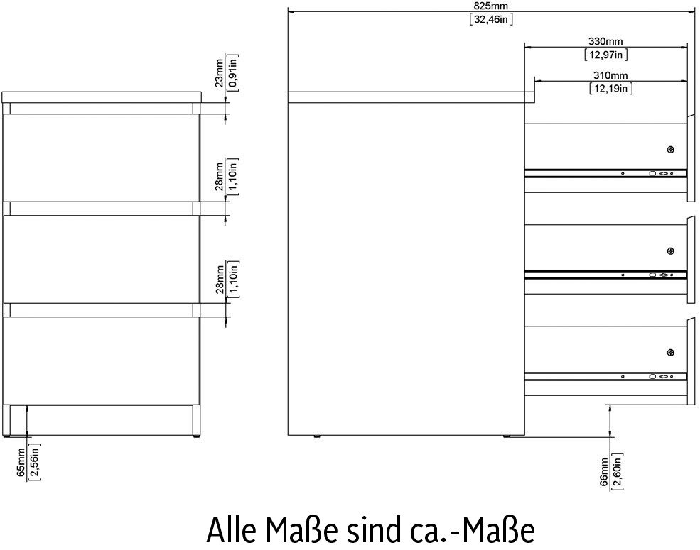 INOSIGN Kommode »Naia«, Elegante und modernes Sideboard mit 3 geräumigenSchubladen
