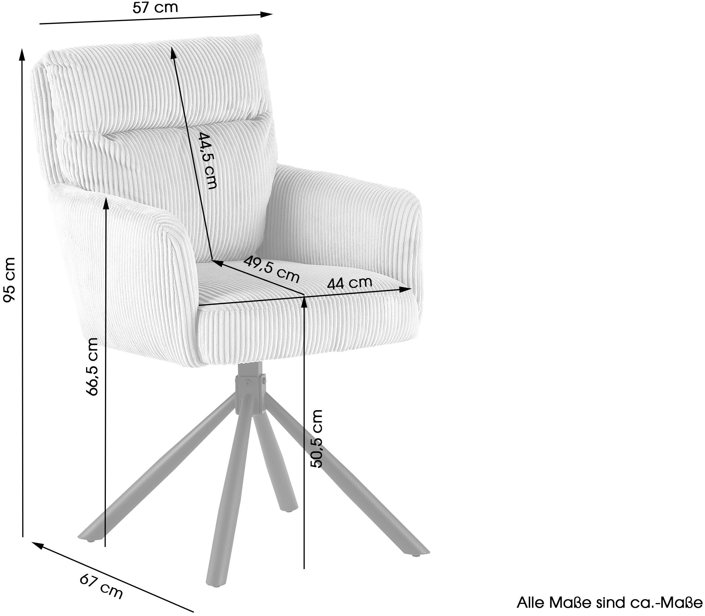 OTTO home Esszimmerstuhl »Justin« (Set) 2 Stk.gemütlicher Sessel mit Taschenfederkern, 360 Grad drehbar, Grob - Cord