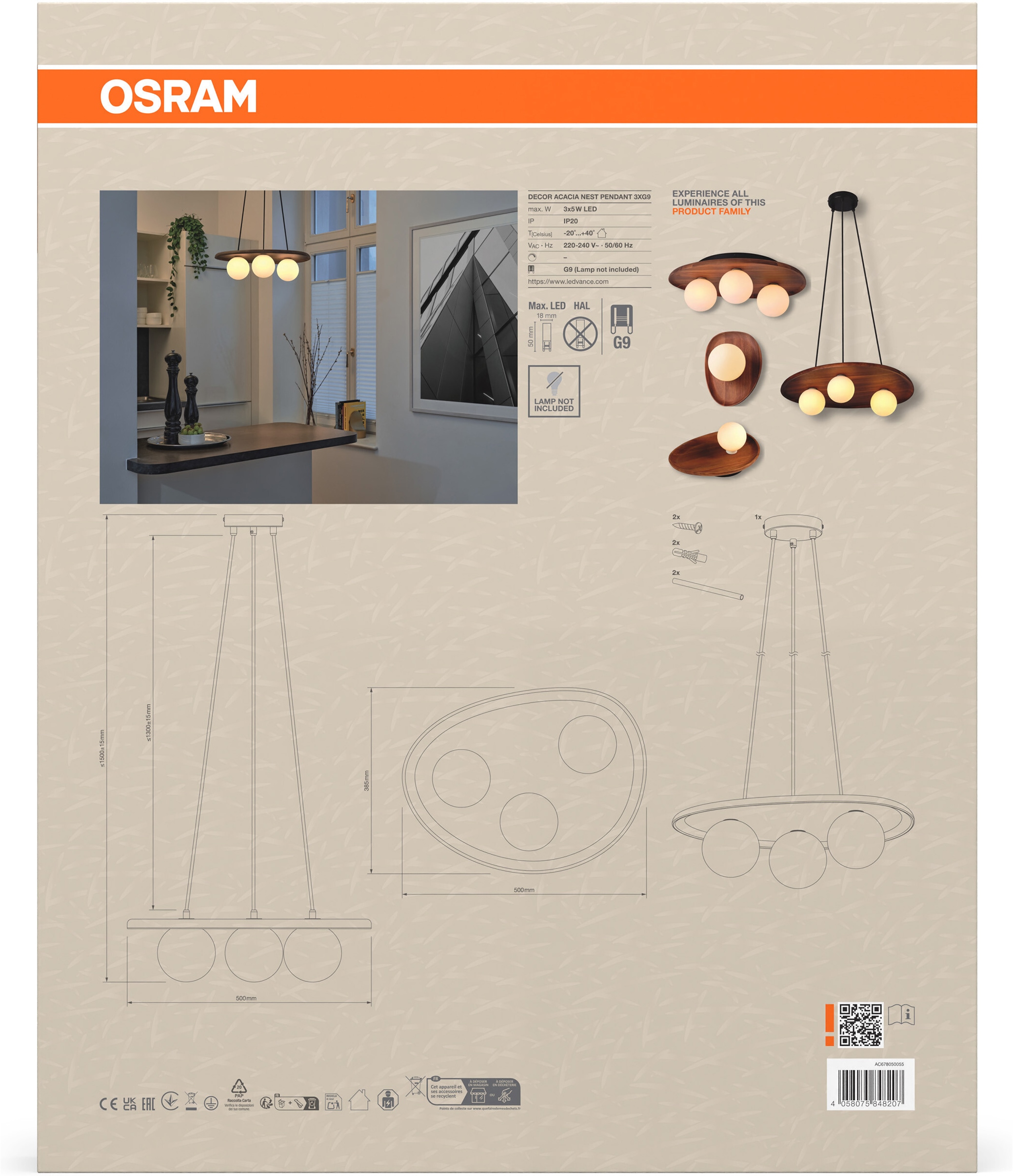 Osram Pendelleuchte »Decor Acacia-Wood Nest« G9 1 Stk. braun, Fassung G9