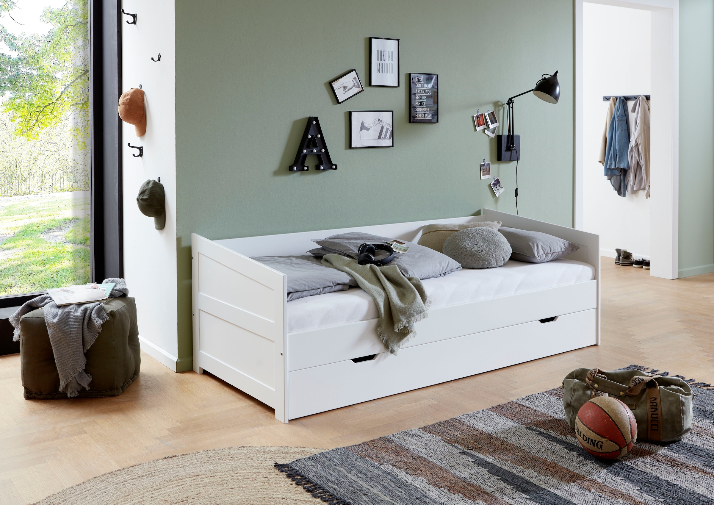Relita Funktionsbett »Funktionsbett Nina«, Funktionsbett mit Bettschublade, Buche massiv lackiert