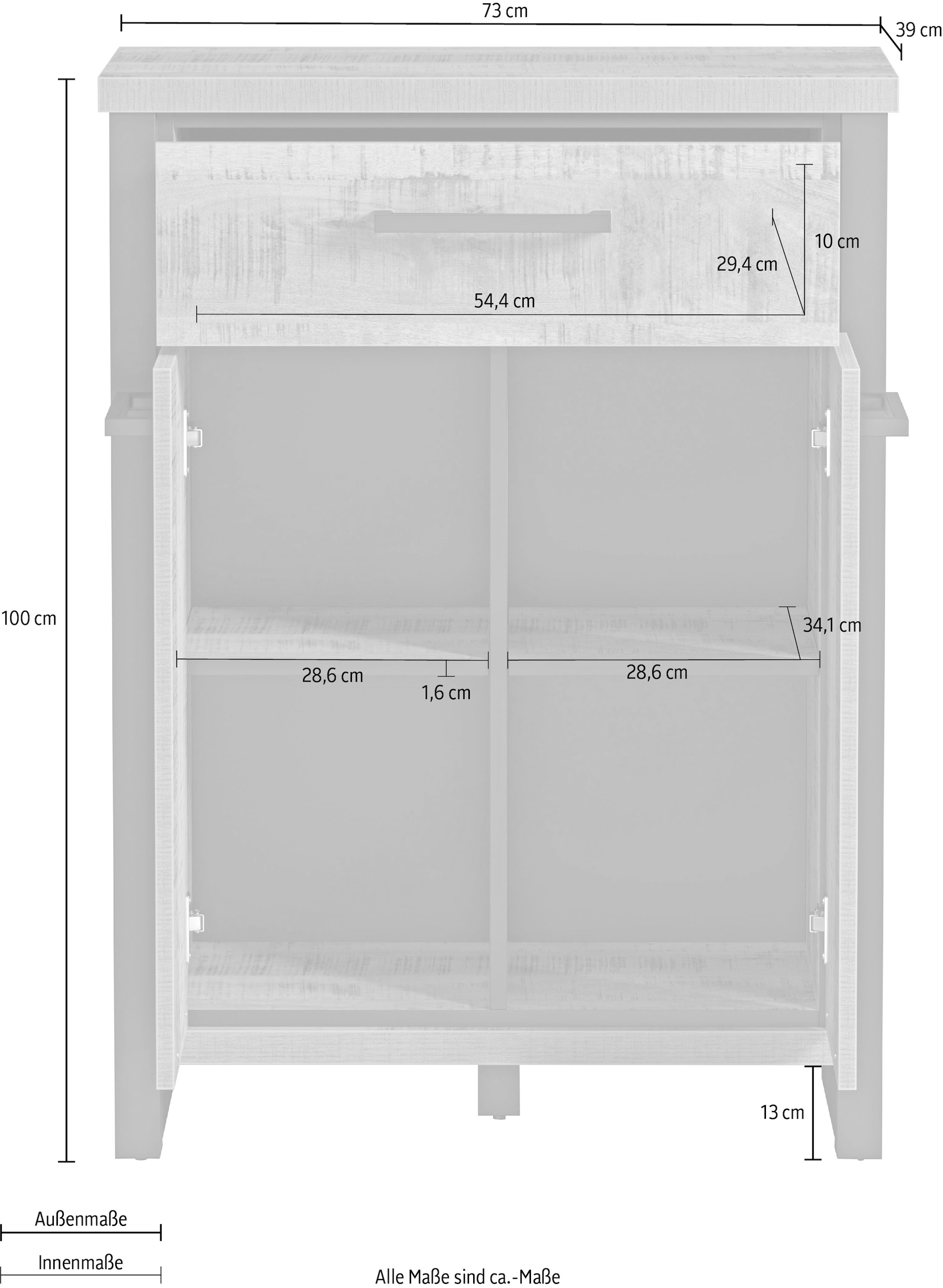 Home affaire Kommode »Elda« 1 Stk. tlg. Kommode mit 2 Türen, 1 Schublade mit Vollauszug – (B/T/H) 73/39/100 cm