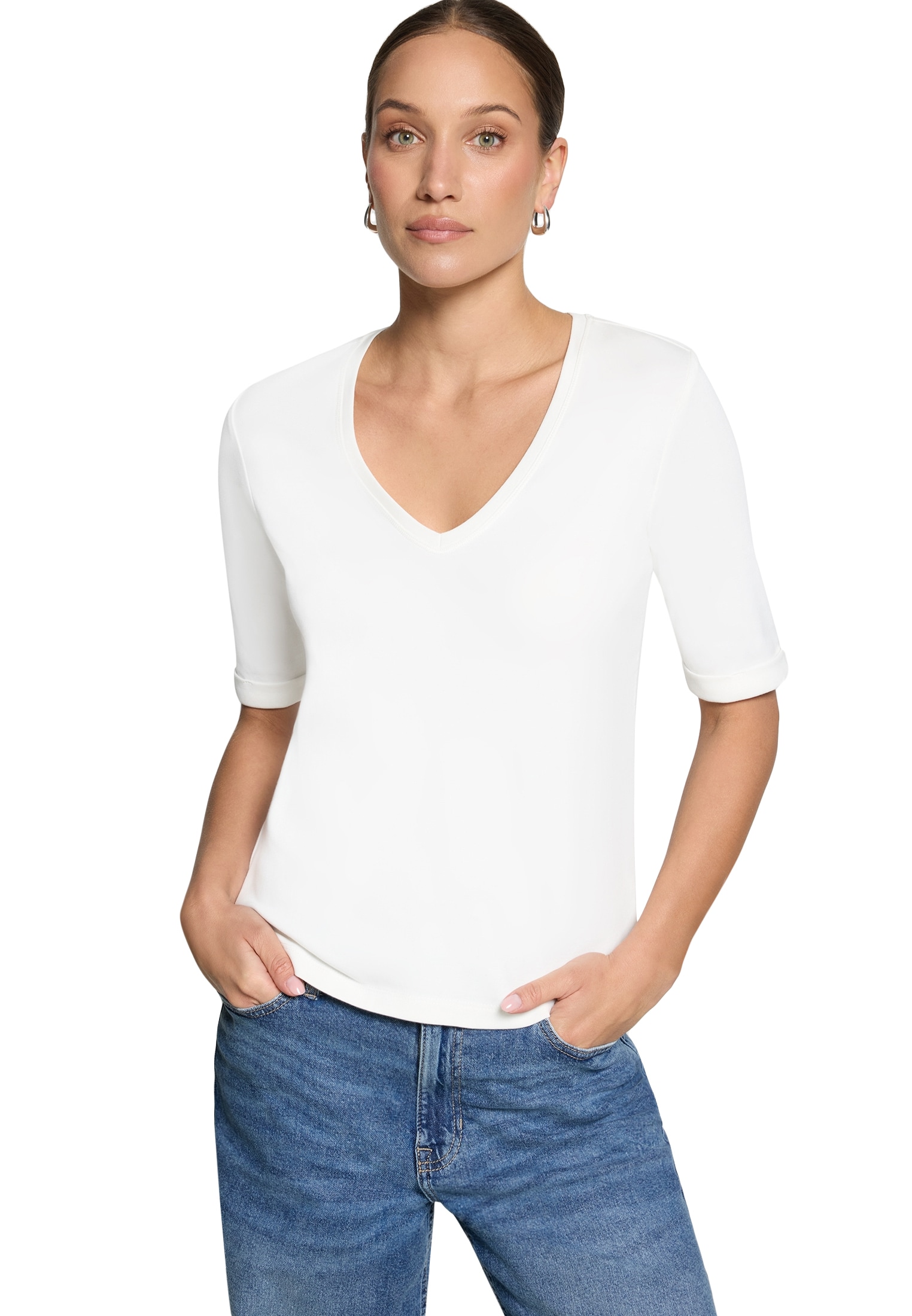 Zero Rundhalsshirt »Basic Shirt mit V-Ausschnitt«
