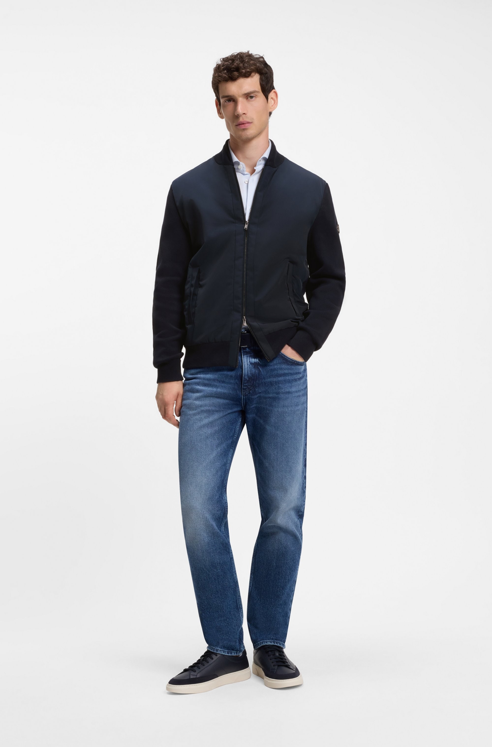 BOSS Hybridjacke »C Levaio« Rippstrickkragen, Regular Fit, 2-Wege-Zipper