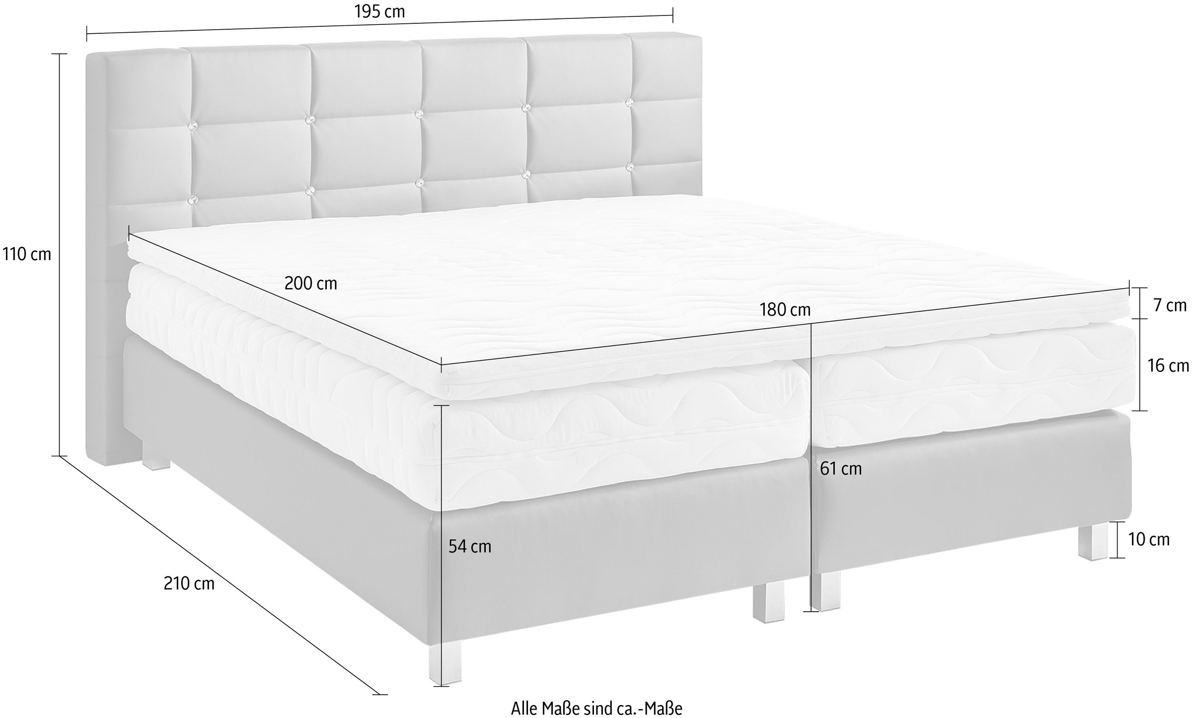 Westfalia Schlafkomfort Boxspringbett mit Knöpfen in Kristalloptik, wahlweise mit Topper