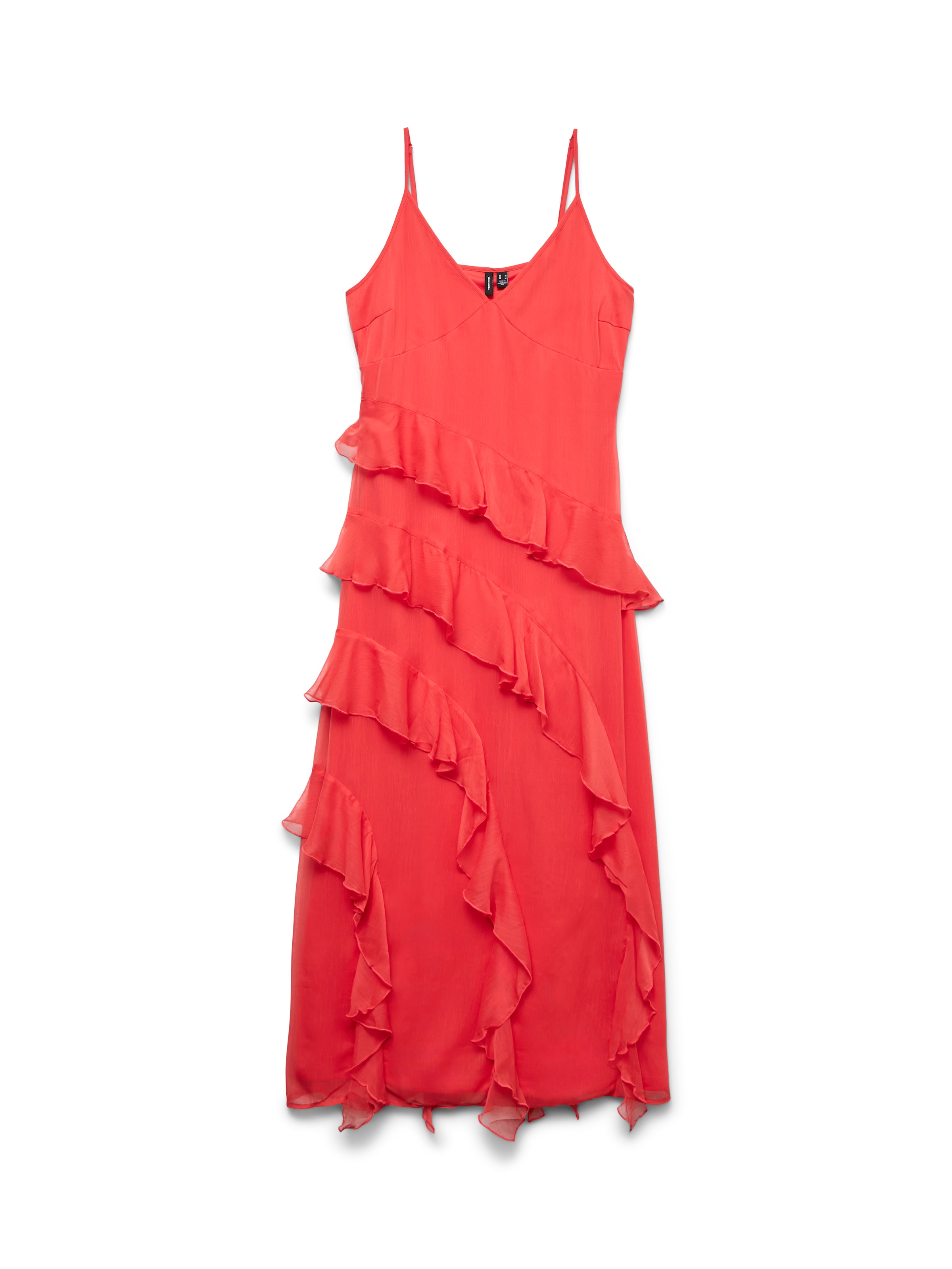 Vero Moda Trägerkleid »VMSMILLA S/L V-NECK LONG FRILL DRESS WVN« Kunstfaser