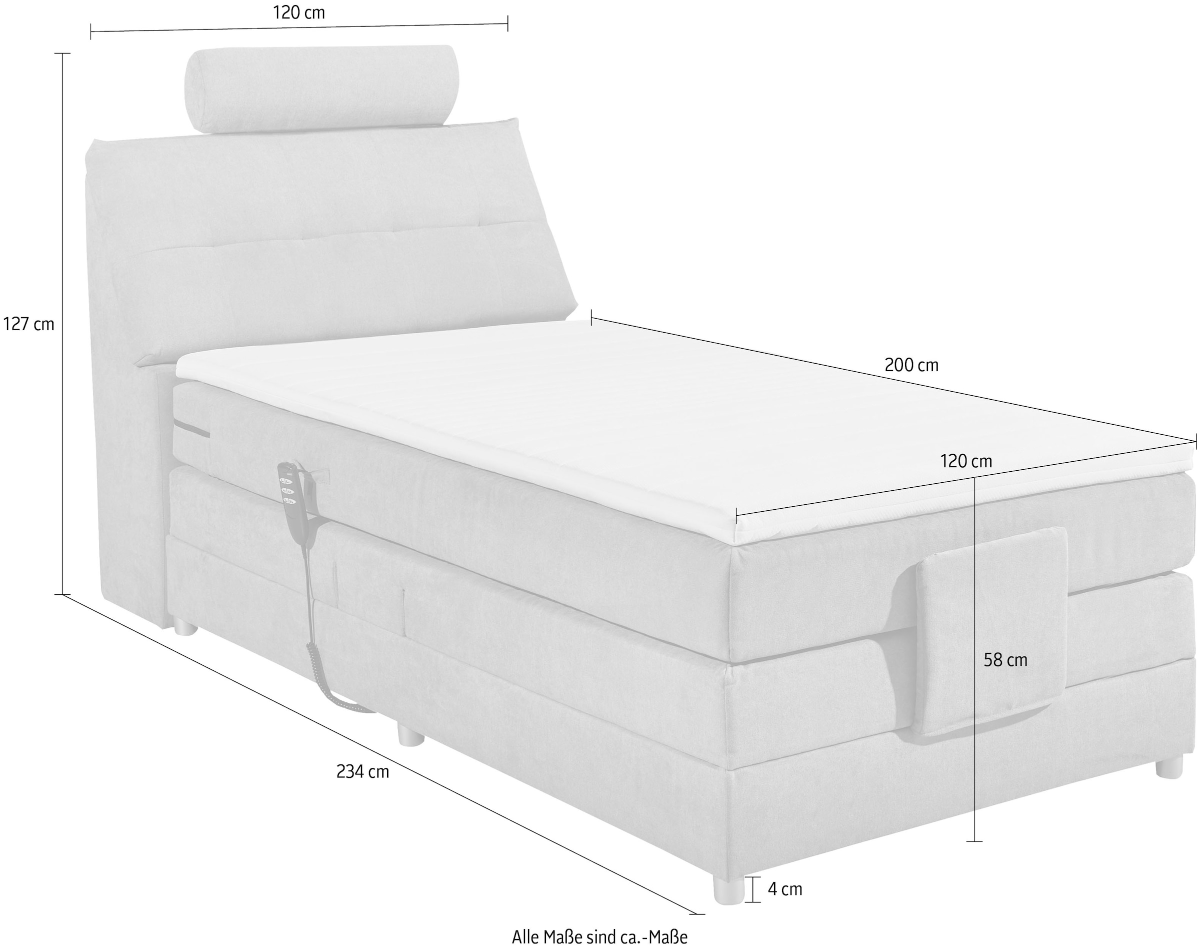 ED EXCITING DESIGN Boxspringbett »Palermo«, inkl. Motor, Topper, Kopfstütze und Stauraum im Kopfteil