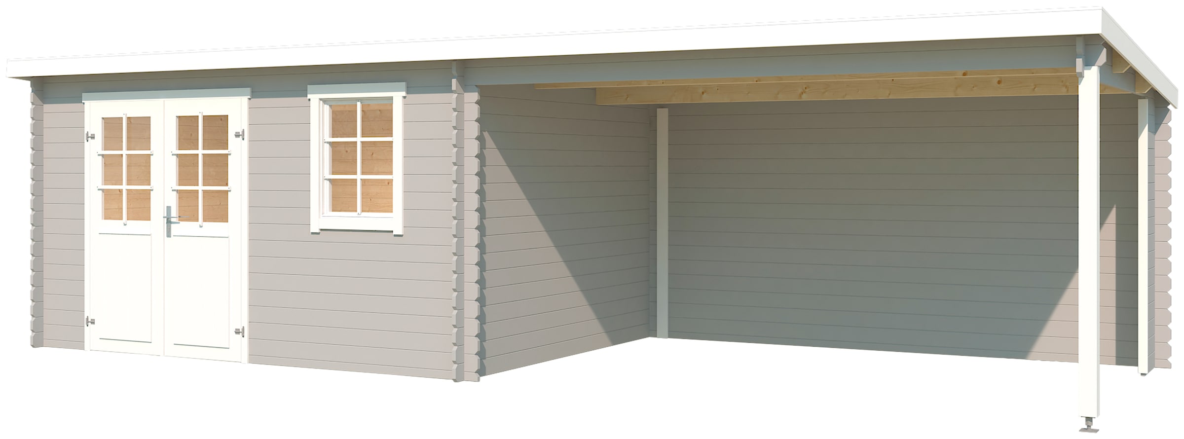 LASITA MAJA Gartenhaus »Reno«, (Set), Blochbohlenhaus 28mm Anbau, Fundamentmass 3800+3800x2750, Lichtgrau