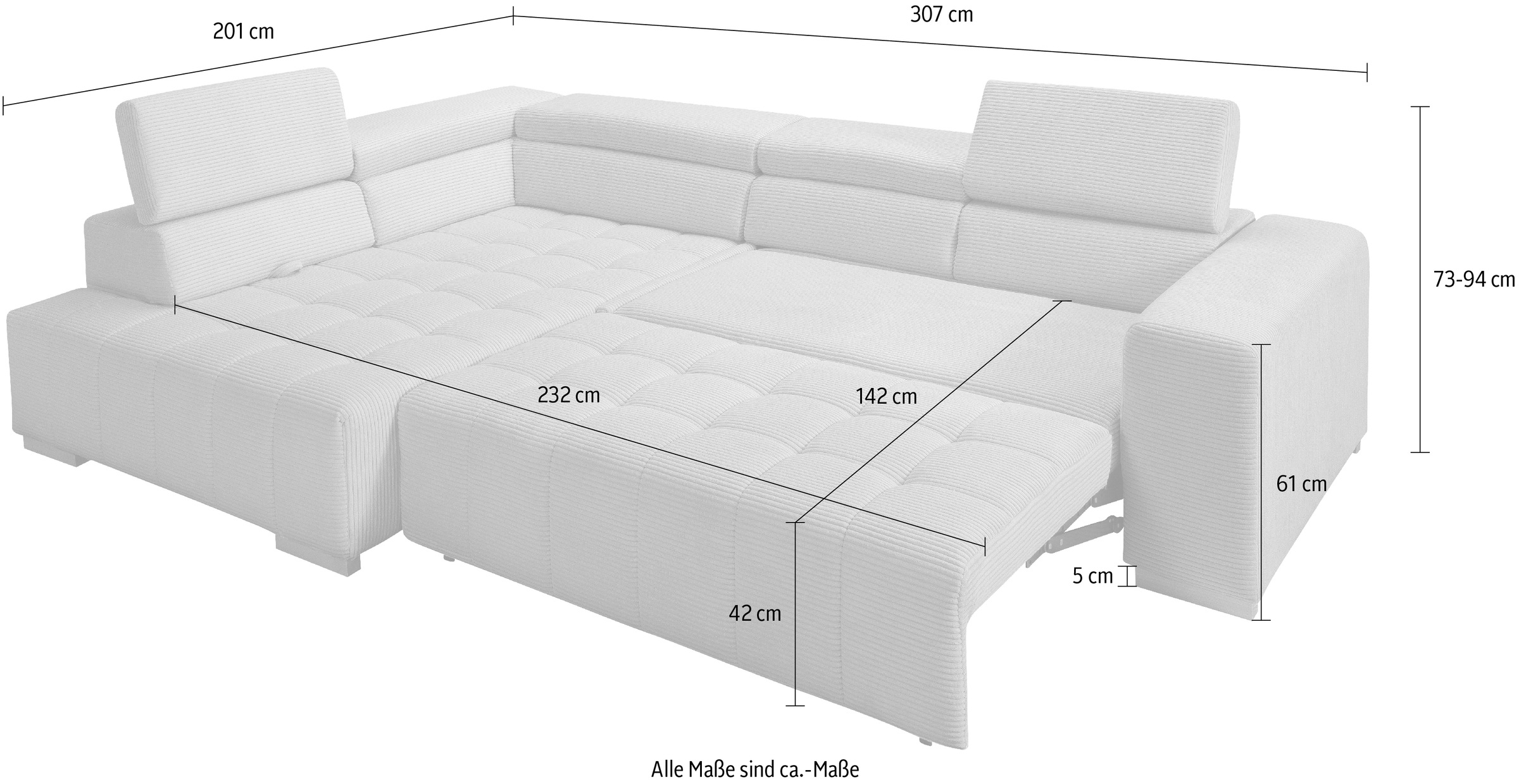 exxpo - sofa fashion Ecksofa »Elianos, hoher Sitzkomfort, aufwendige Kreuzsteppung im Sitz, L-Form«, inkl. Kopfteil- und Sitztiefenverstellung, wahlweise mit Bettfunktion