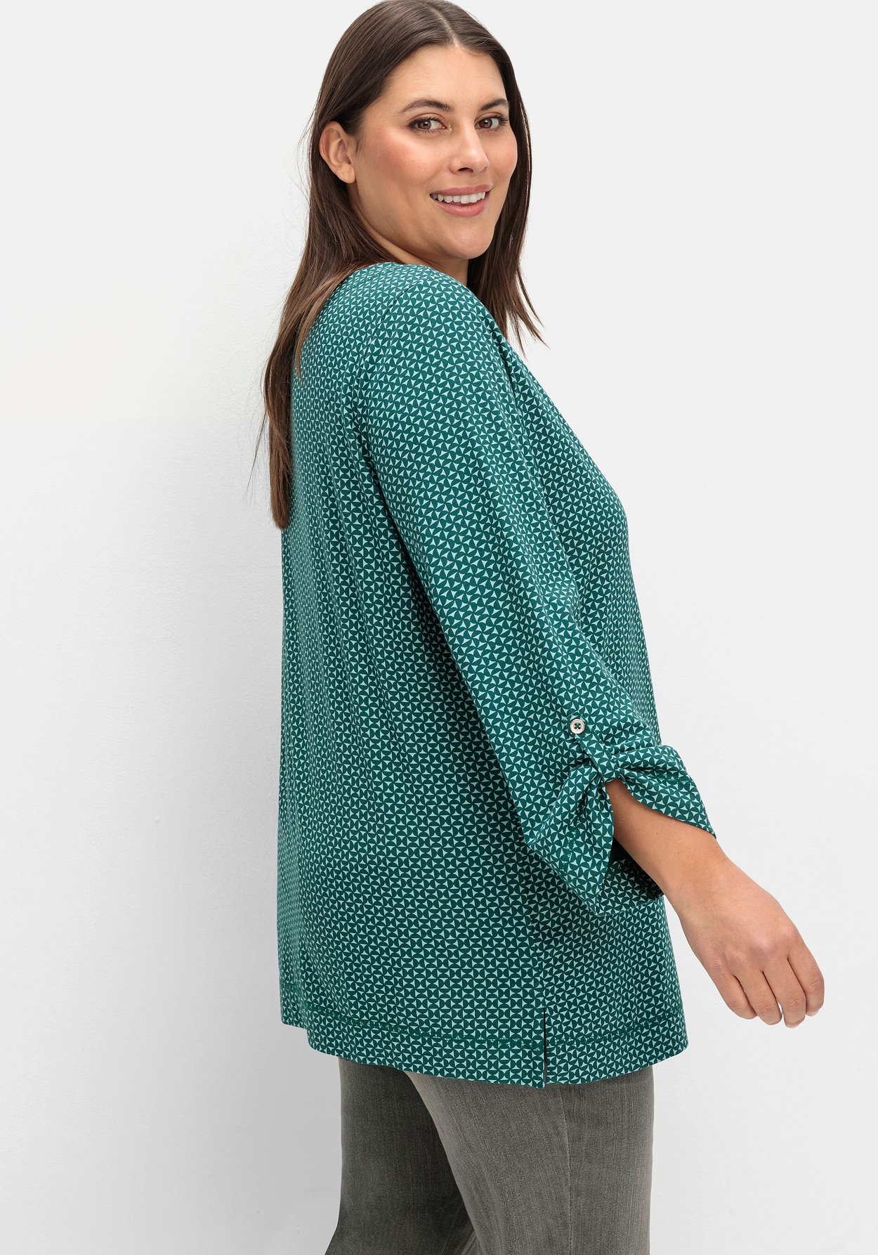 Sheego Langarmshirt »3/4-Arm-Shirt mit Minimaldruck und Krempelärmeln«, mit Minimaldruck und Krempelärmeln