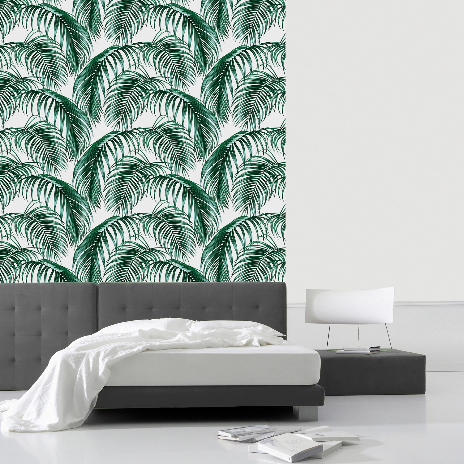 queence Vinyltapete »Tropische Blätter - grün/weiß«, 90 x 250 cm, selbstklebend