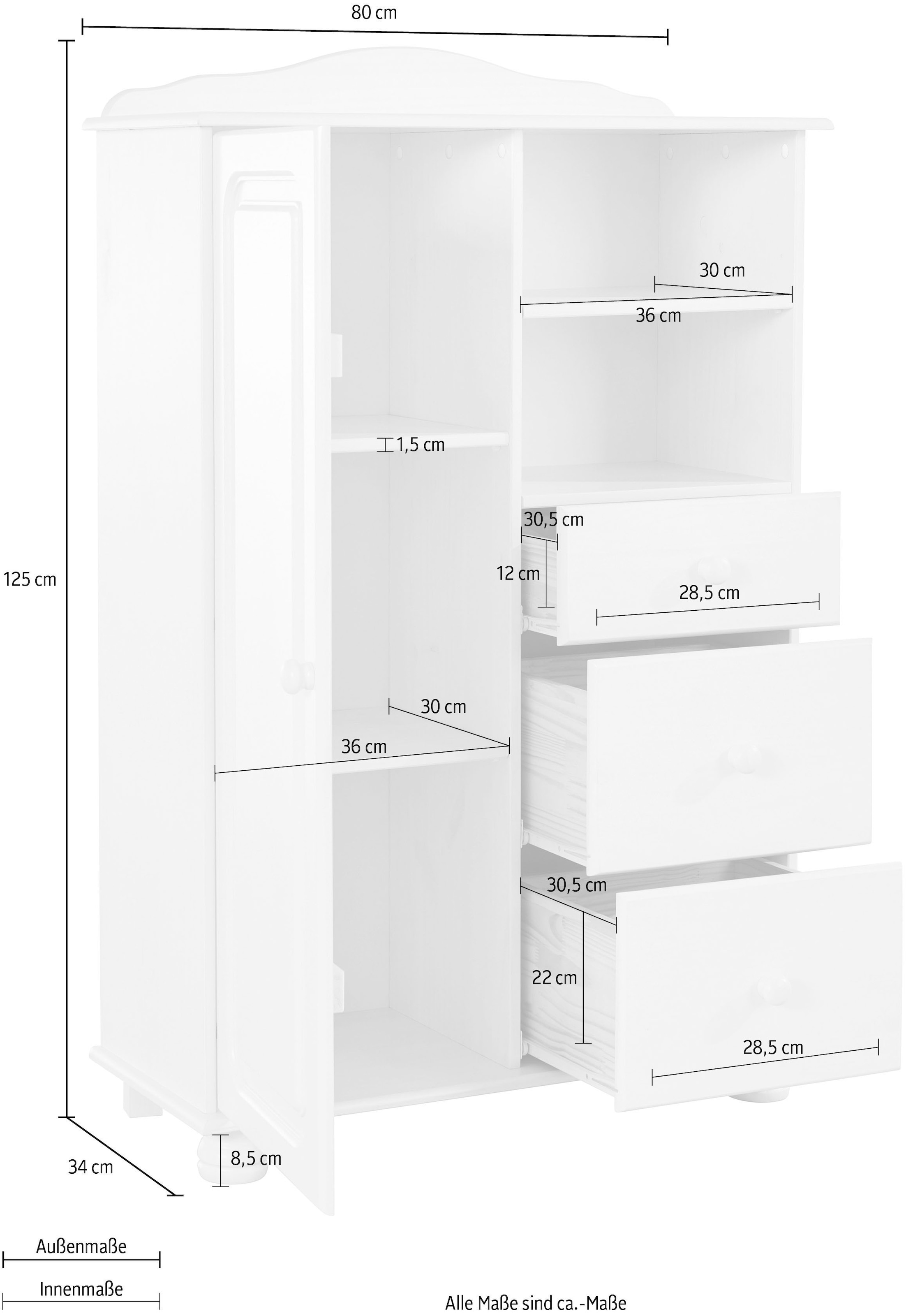 Home affaire Highboard »Mette«, mit Einlegeböden Schubladen 3 und verstellbaren bei OTTO