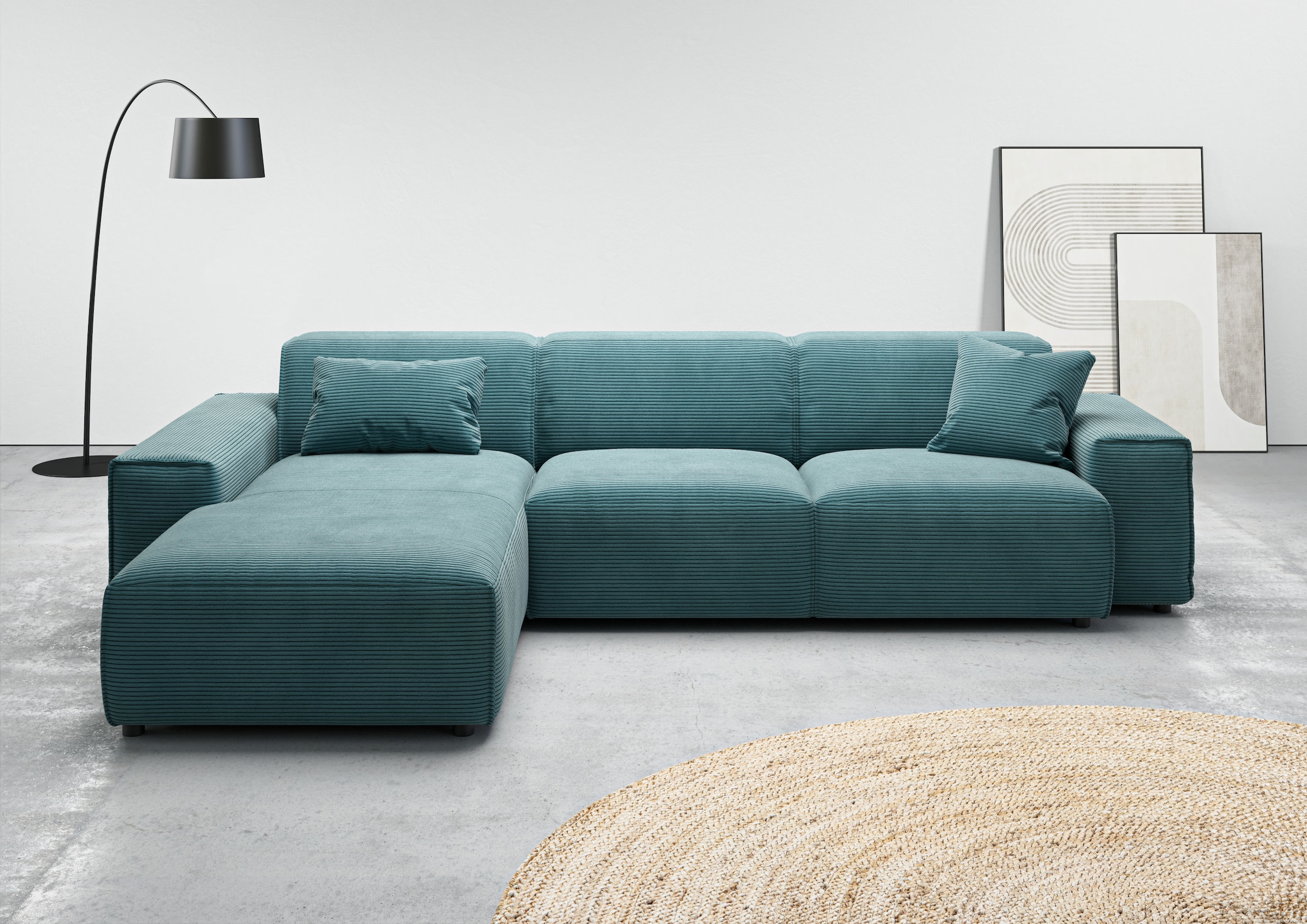andas Ecksofa »Glimminge auch in Breitcord, Feincord, Bouclé + Easy care-Bezug«, L-Form, Breite 294, Zierkissen